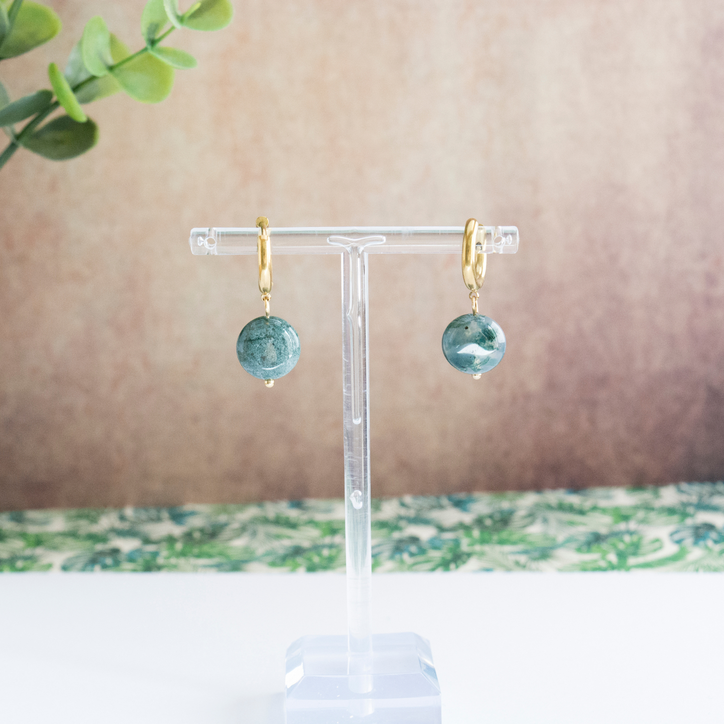 Moss Agate Hoop Earrings