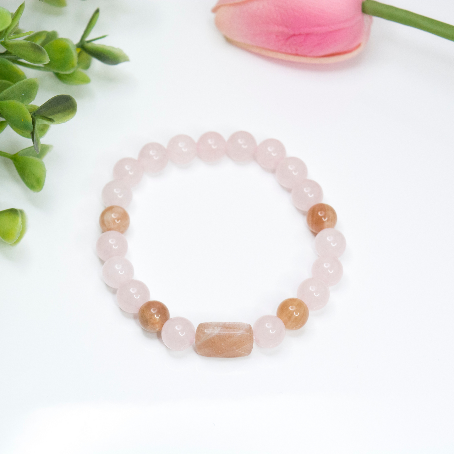 Happiness and love attraction Sunstone and rose quartz Crystal Bracelet, SpringJewelry, Gift for Mothers day, Beaded strech bracelet
