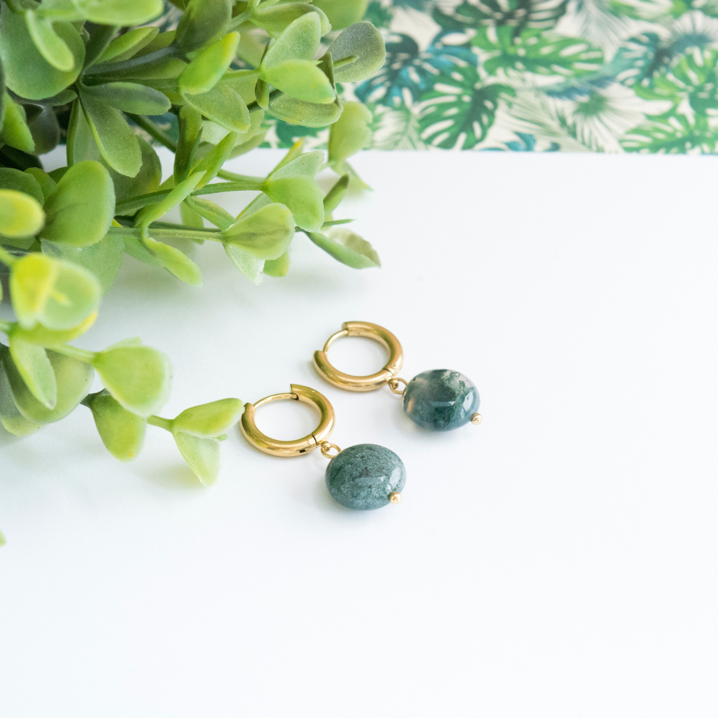 Moss Agate Hoop Earrings