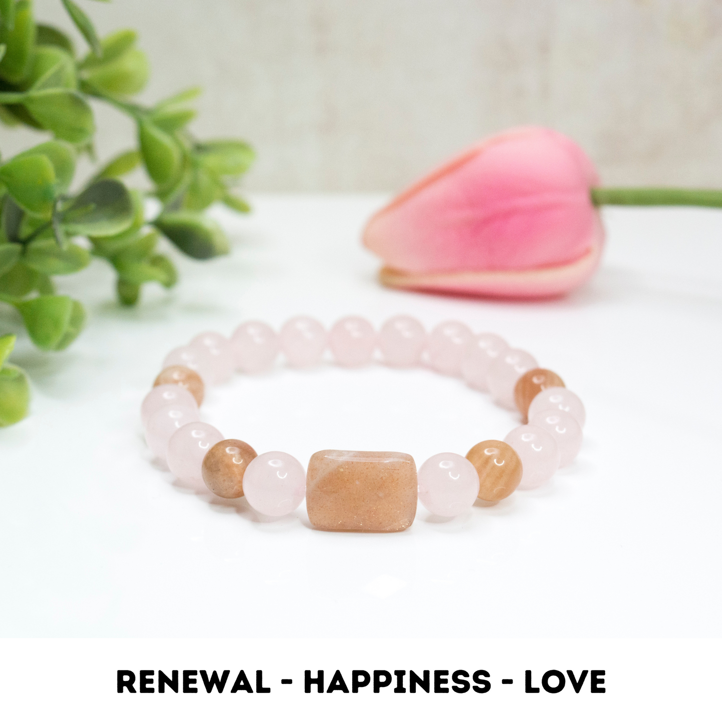 Happiness and love attraction Sunstone and rose quartz Crystal Bracelet, SpringJewelry, Gift for Mothers day, Beaded strech bracelet