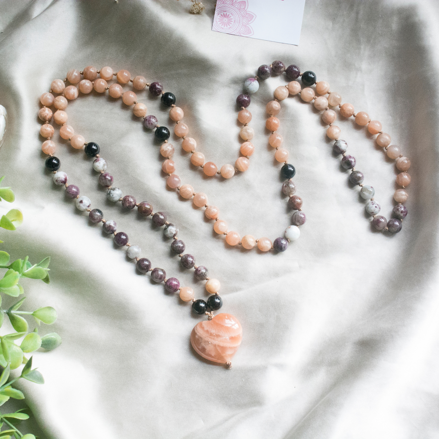 Crystal hand knotted mala for joy, balance, protection