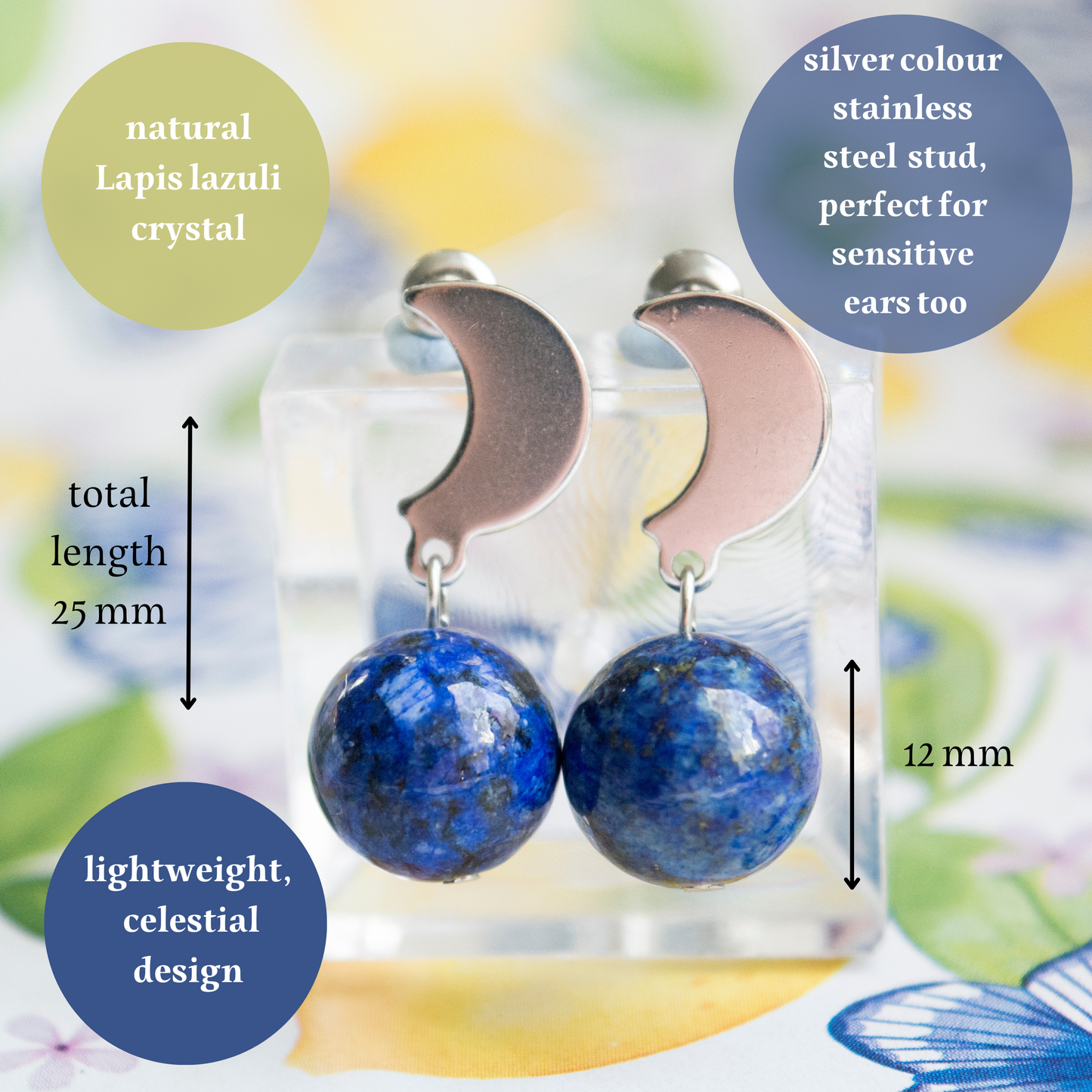 Celestial Lapis lazuli crystal stud earrings