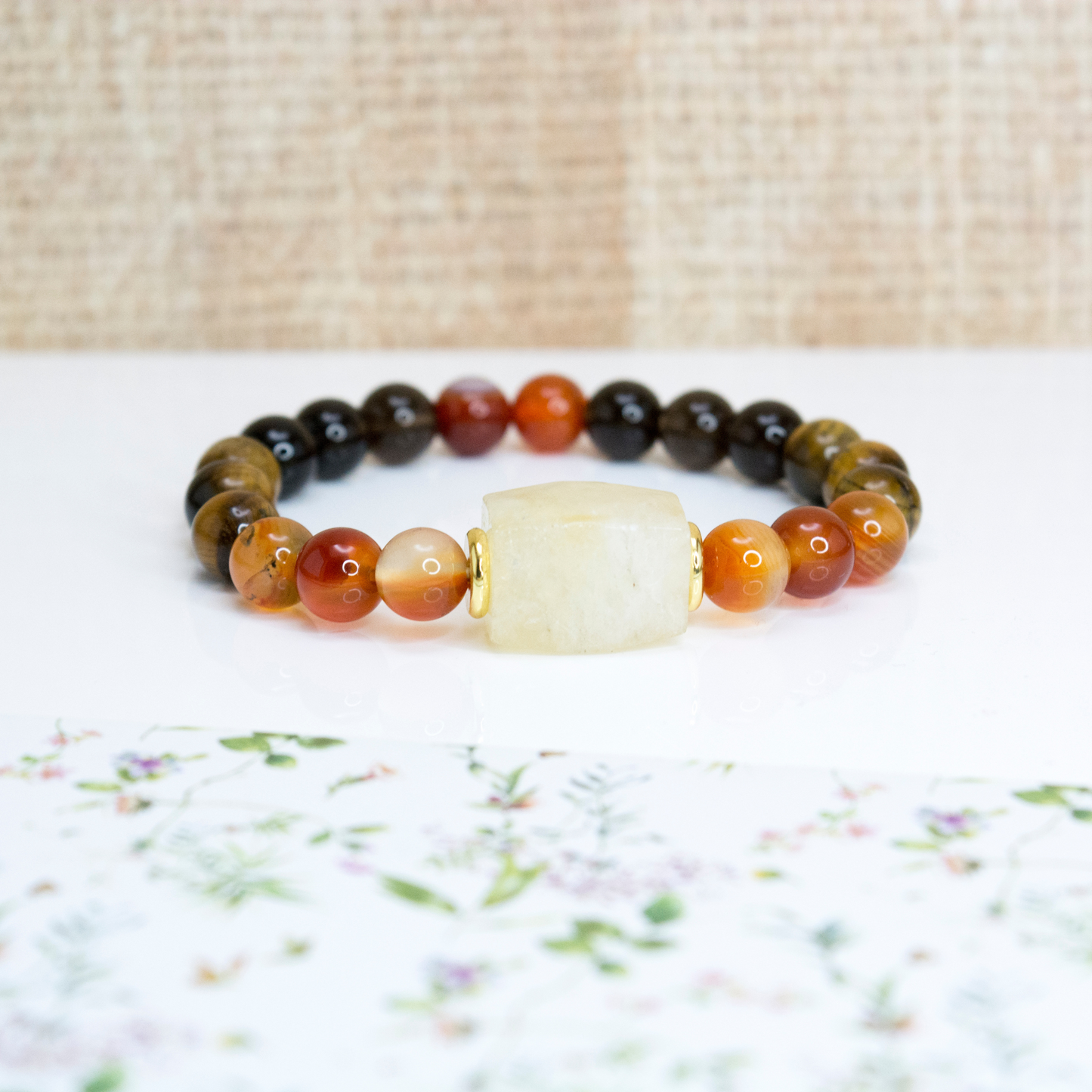 Manifesting abundance jewelry, Motivational gemstone strech beaded bracelet, Layering bracelet for autumn, Grounding crystal for women