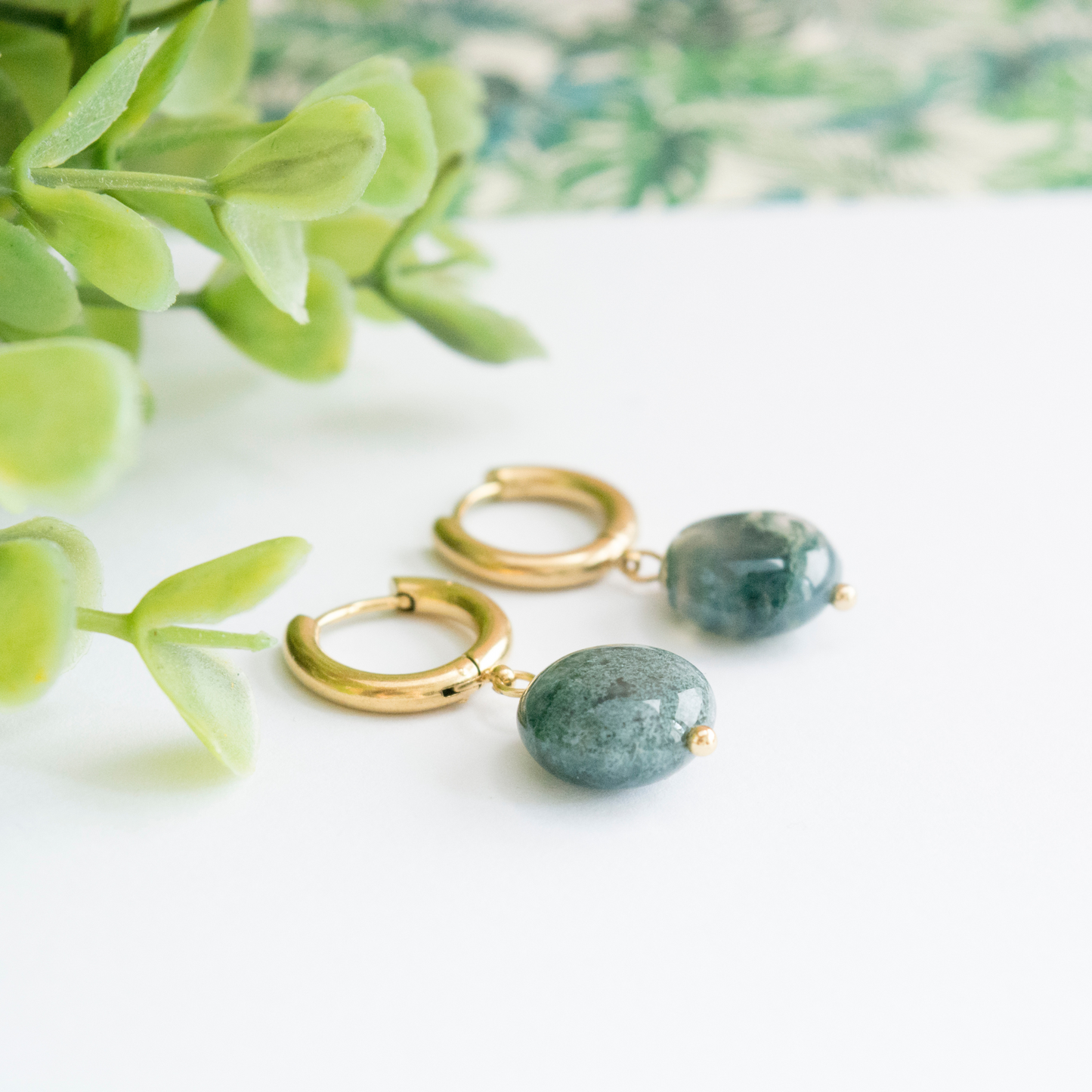 Moss Agate Hoop Earrings