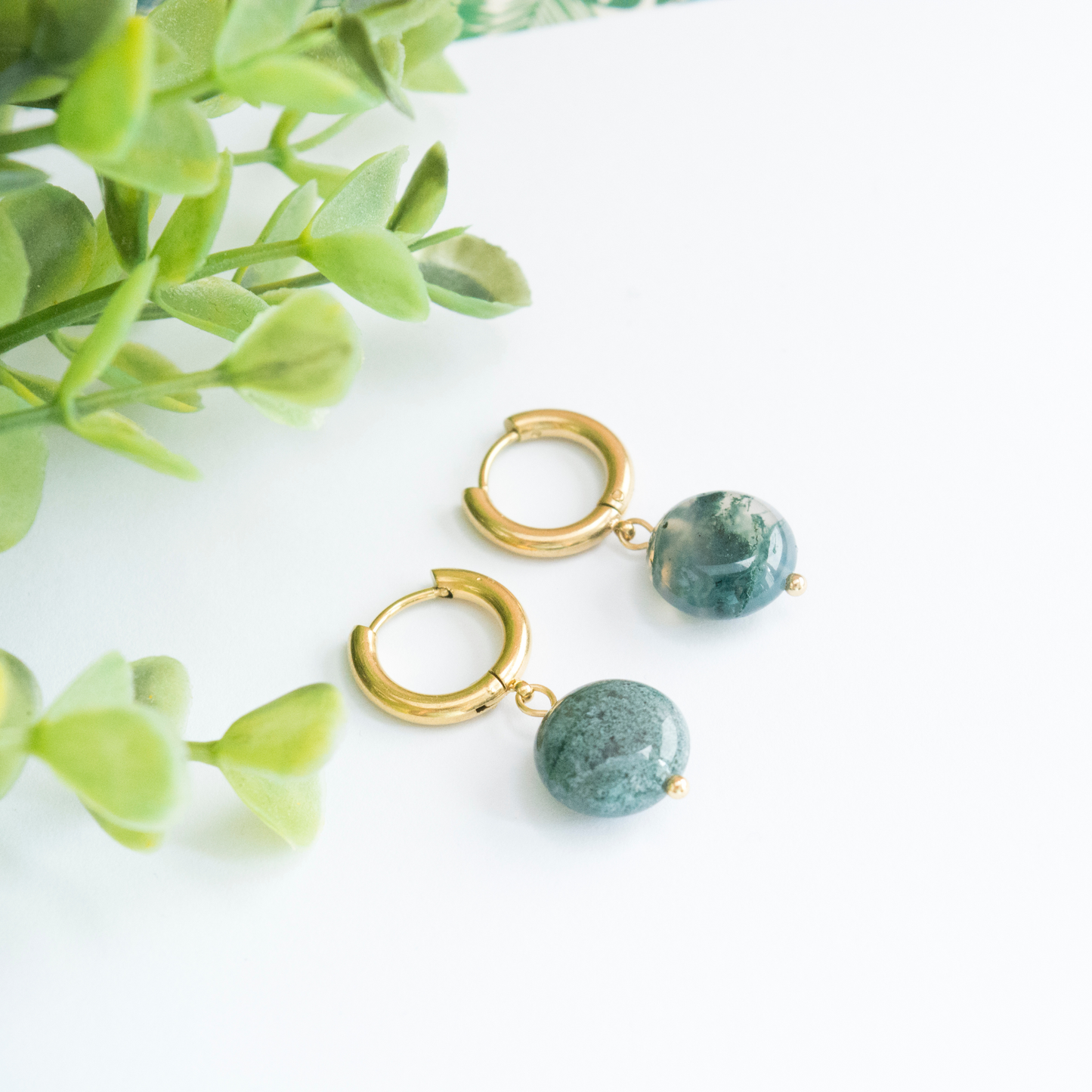 Moss Agate Hoop Earrings