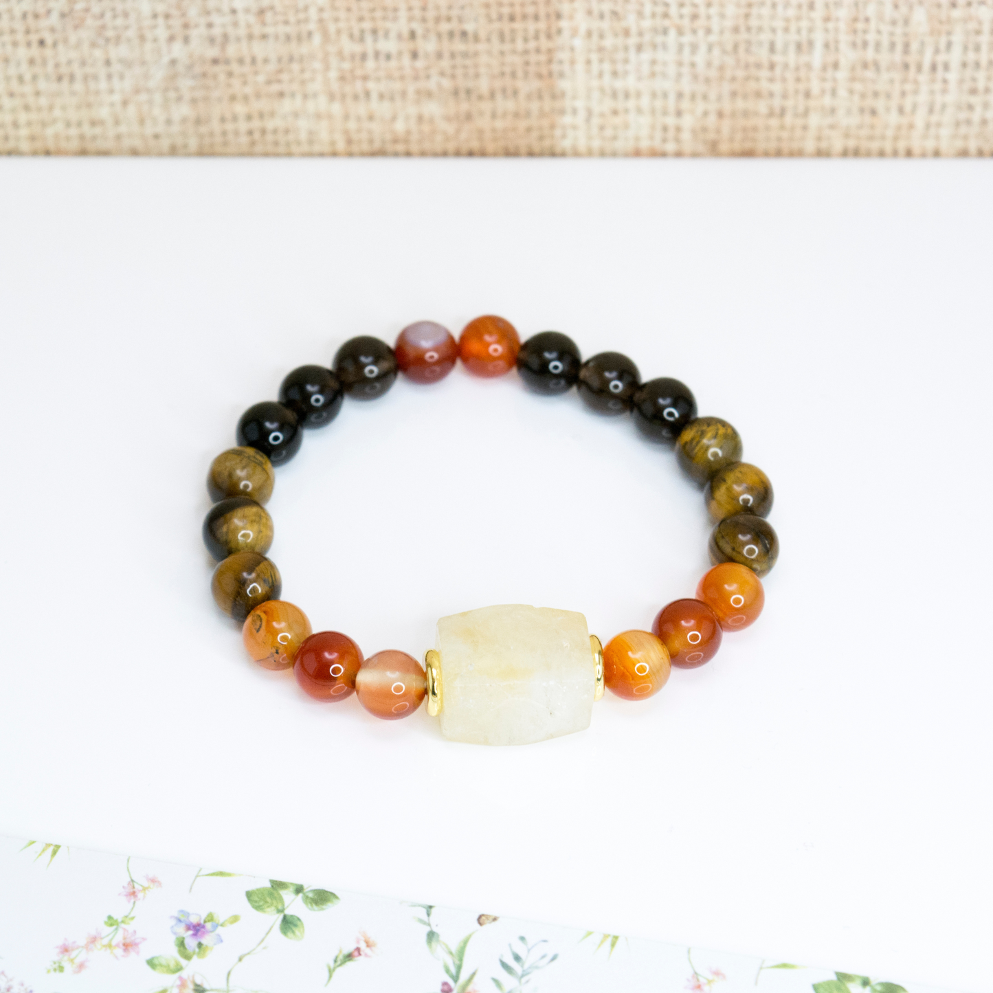Manifesting abundance jewelry, Motivational gemstone strech beaded bracelet, Layering bracelet for autumn, Grounding crystal for women