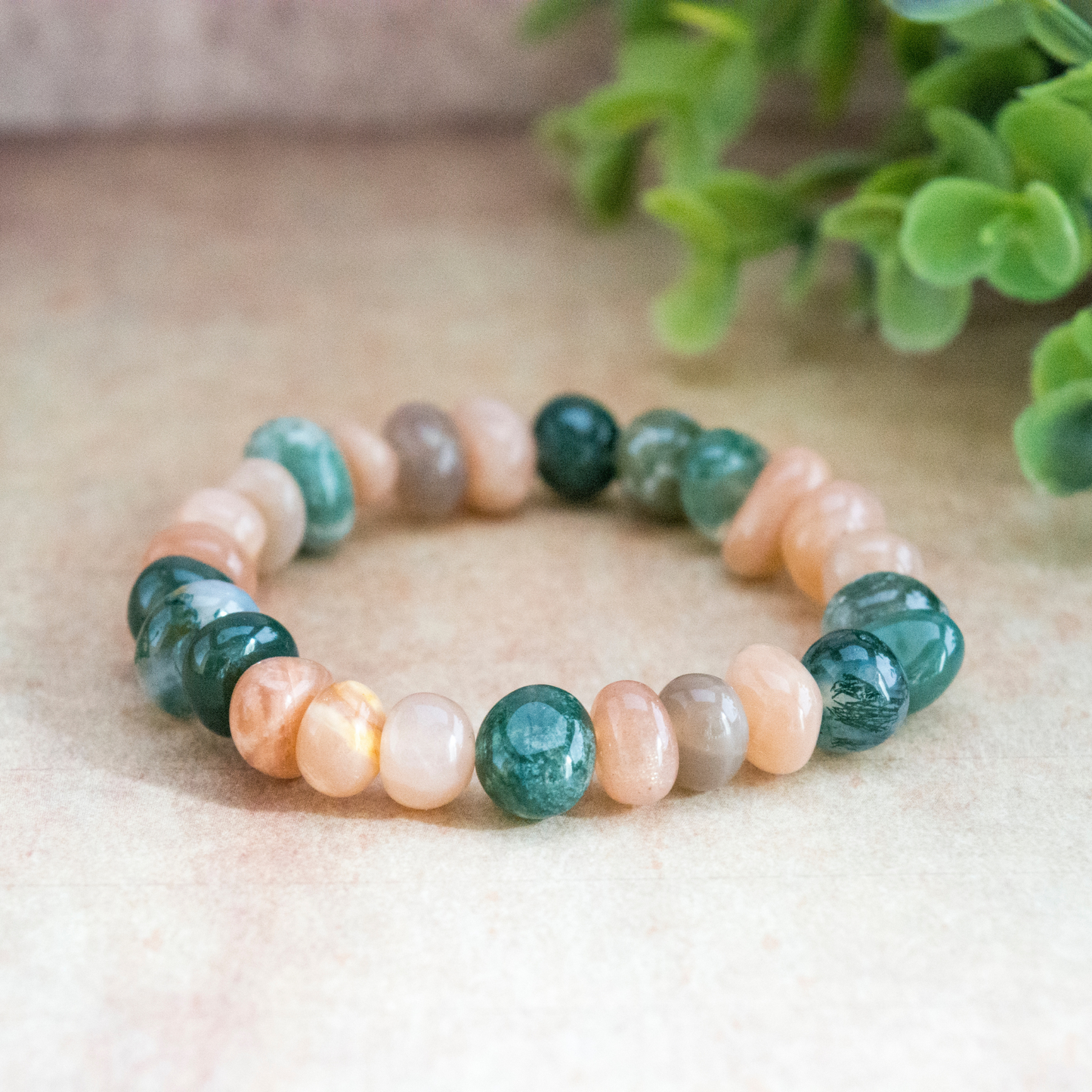 Positivity crystal bracelet from Sunstone and Moss agate