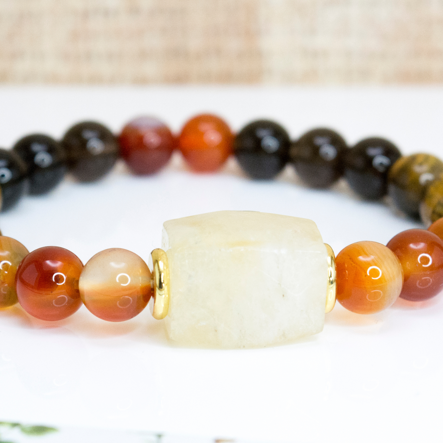 Manifesting abundance jewelry, Motivational gemstone strech beaded bracelet, Layering bracelet for autumn, Grounding crystal for women