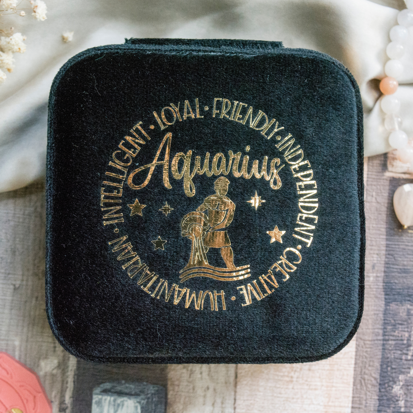 Aquarius Zodiac Sign Jewellery Box, Celestial Birthday Gift