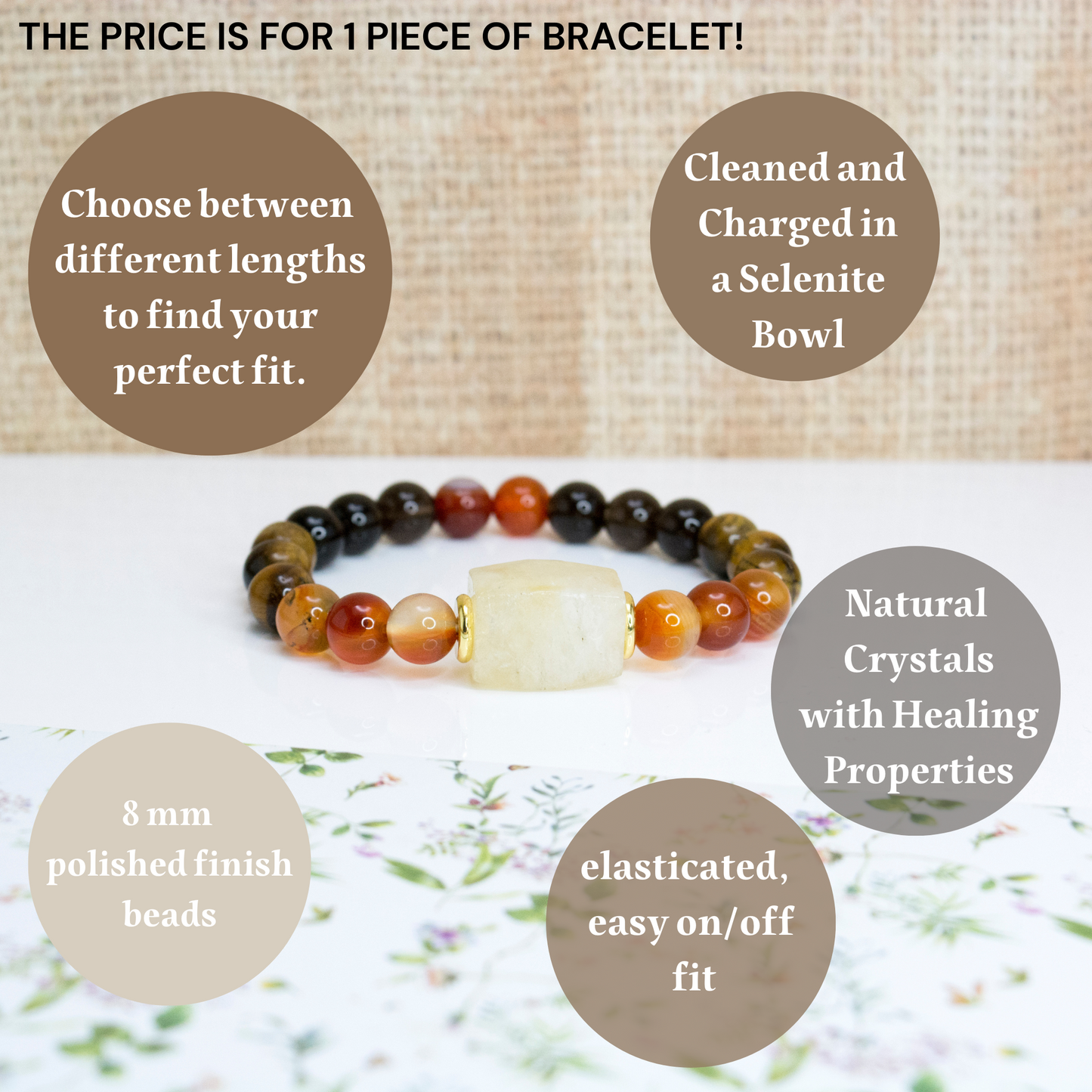 Manifesting abundance jewelry, Motivational gemstone strech beaded bracelet, Layering bracelet for autumn, Grounding crystal for women