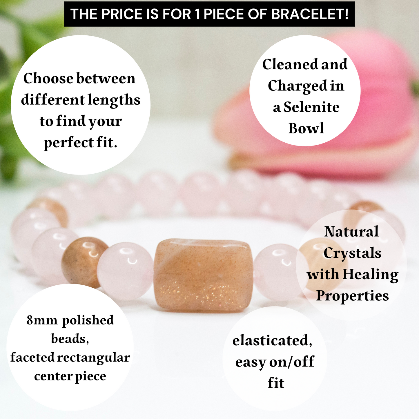 Happiness and love attraction Sunstone and rose quartz Crystal Bracelet, SpringJewelry, Gift for Mothers day, Beaded strech bracelet