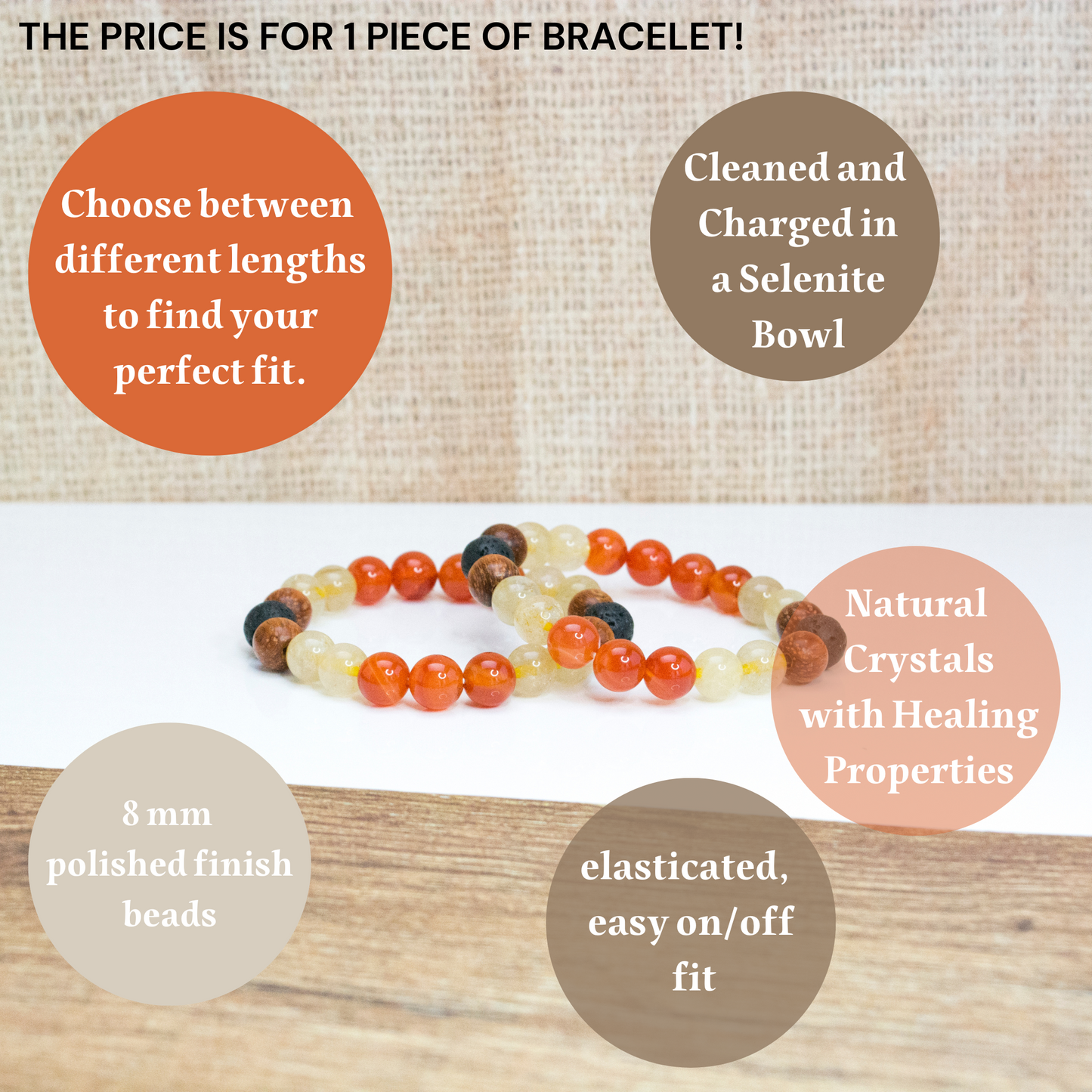 Motivation and vitality beaded strech bracelet, Self-confidence Stress-relief jewelry for womans, Autumn crystal bracelet