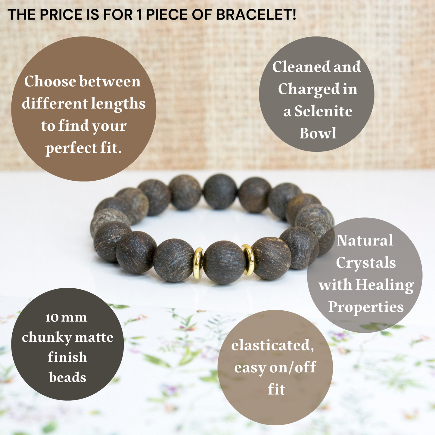 Chunky stone beaded bracelet, Bronzite healing bracelet, Grounding crystal for women, Protection crystal bracelet, Boho autumn jewelry