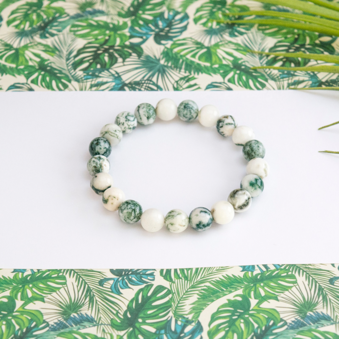 Summer tropical beaded Tree Agate Gemstone strech Bracelet