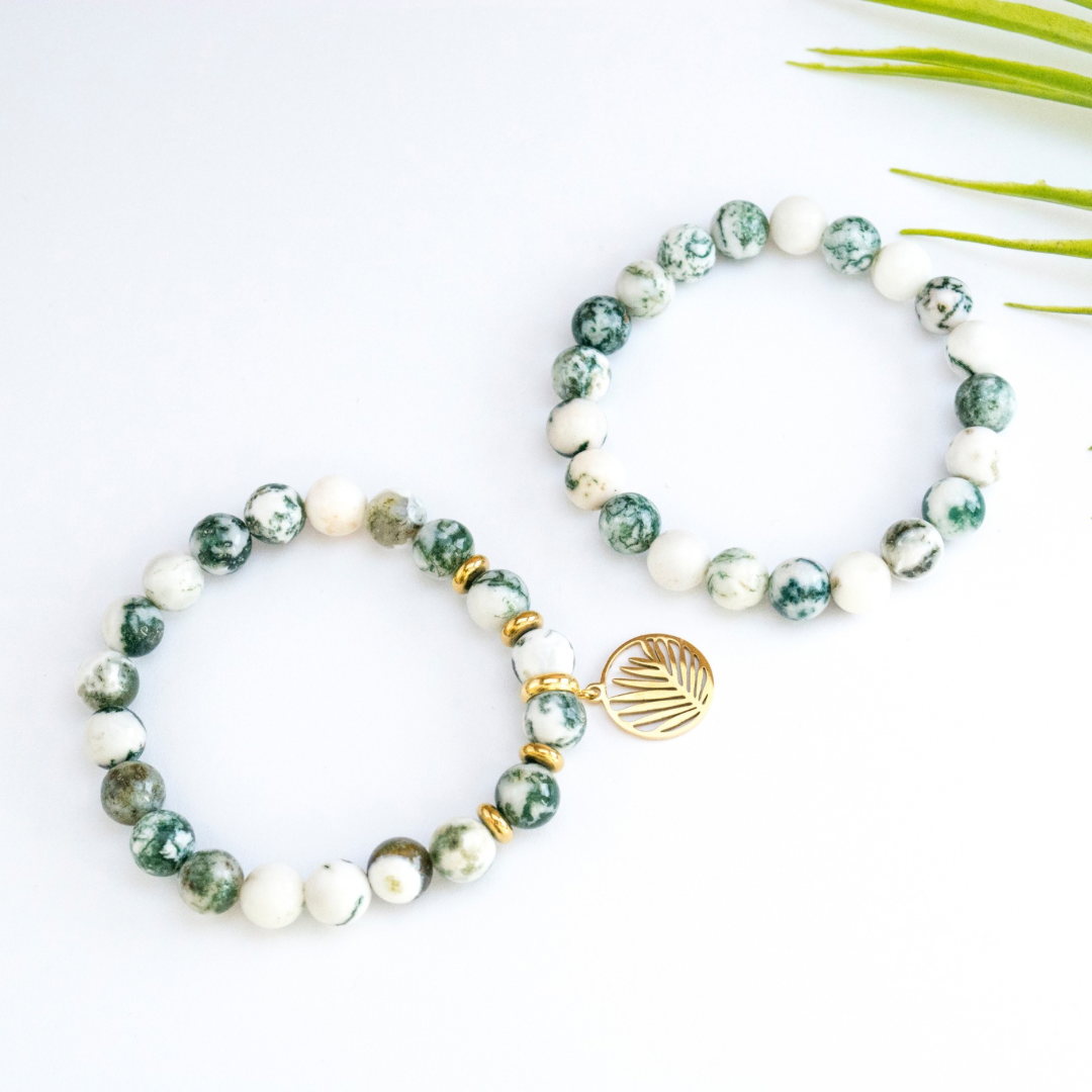 Summer tropical beaded Tree Agate Gemstone strech Bracelet