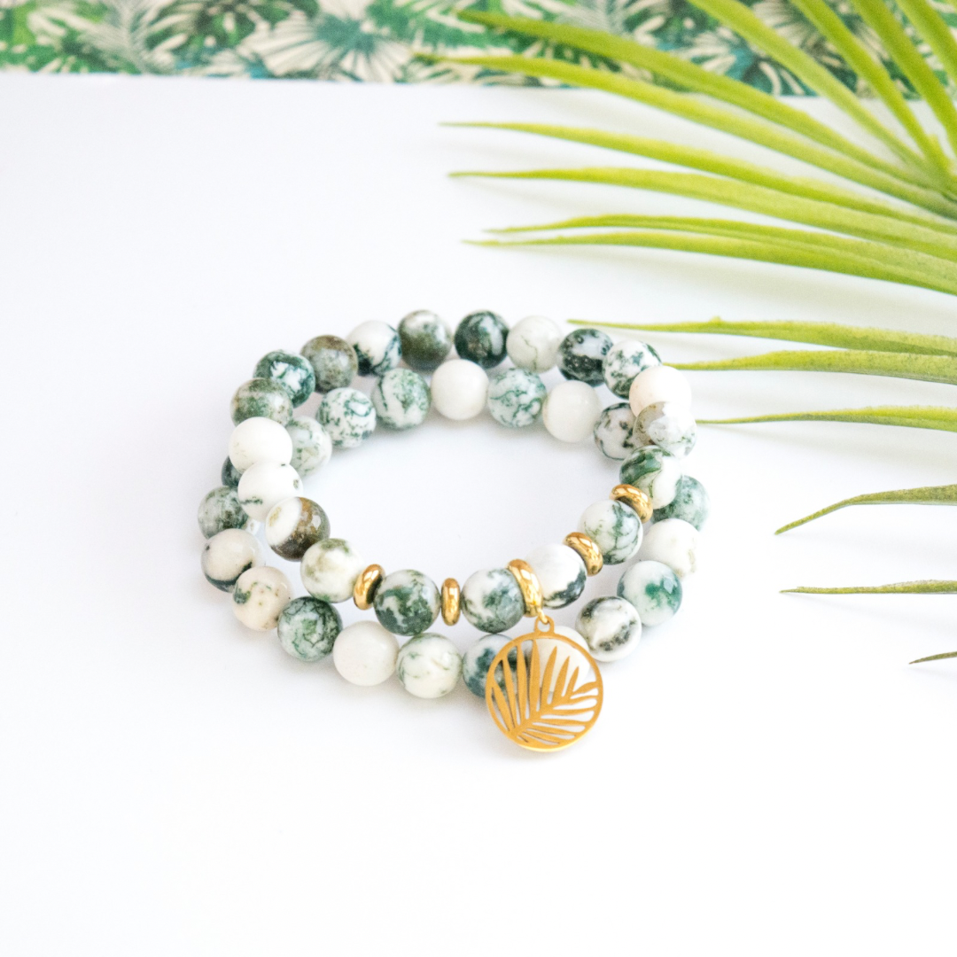 Summer tropical beaded Tree Agate Gemstone strech Bracelet