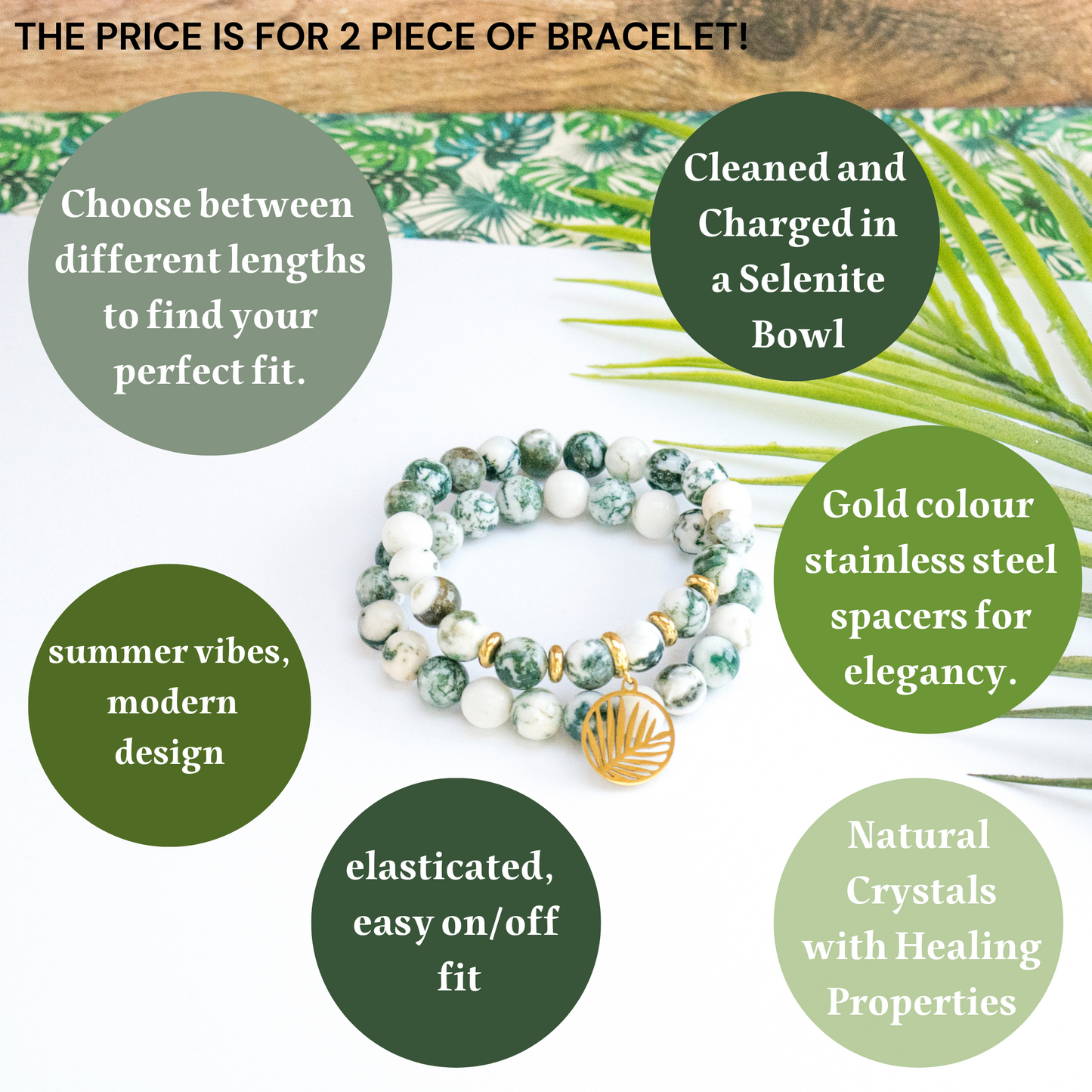 Summer tropical beaded Tree Agate Gemstone strech Bracelet