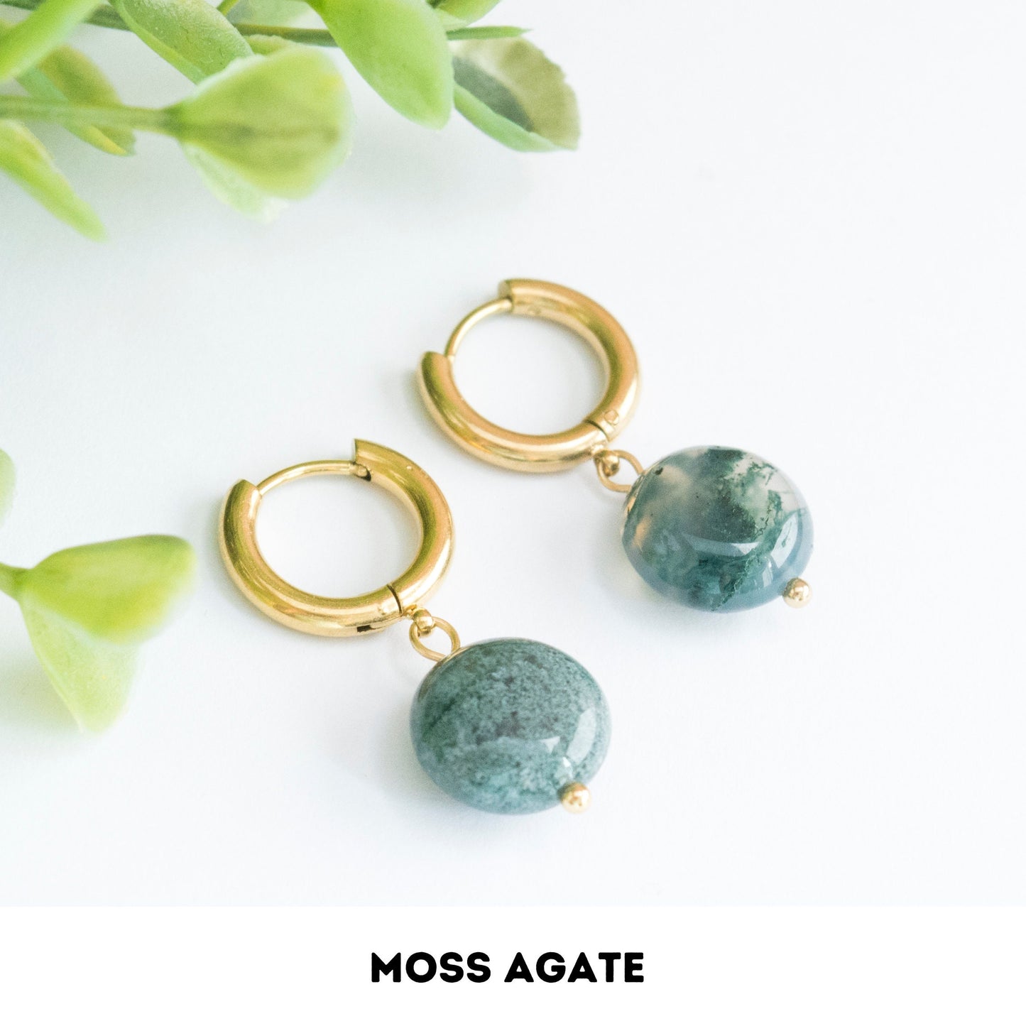 Moss Agate Hoop Earrings
