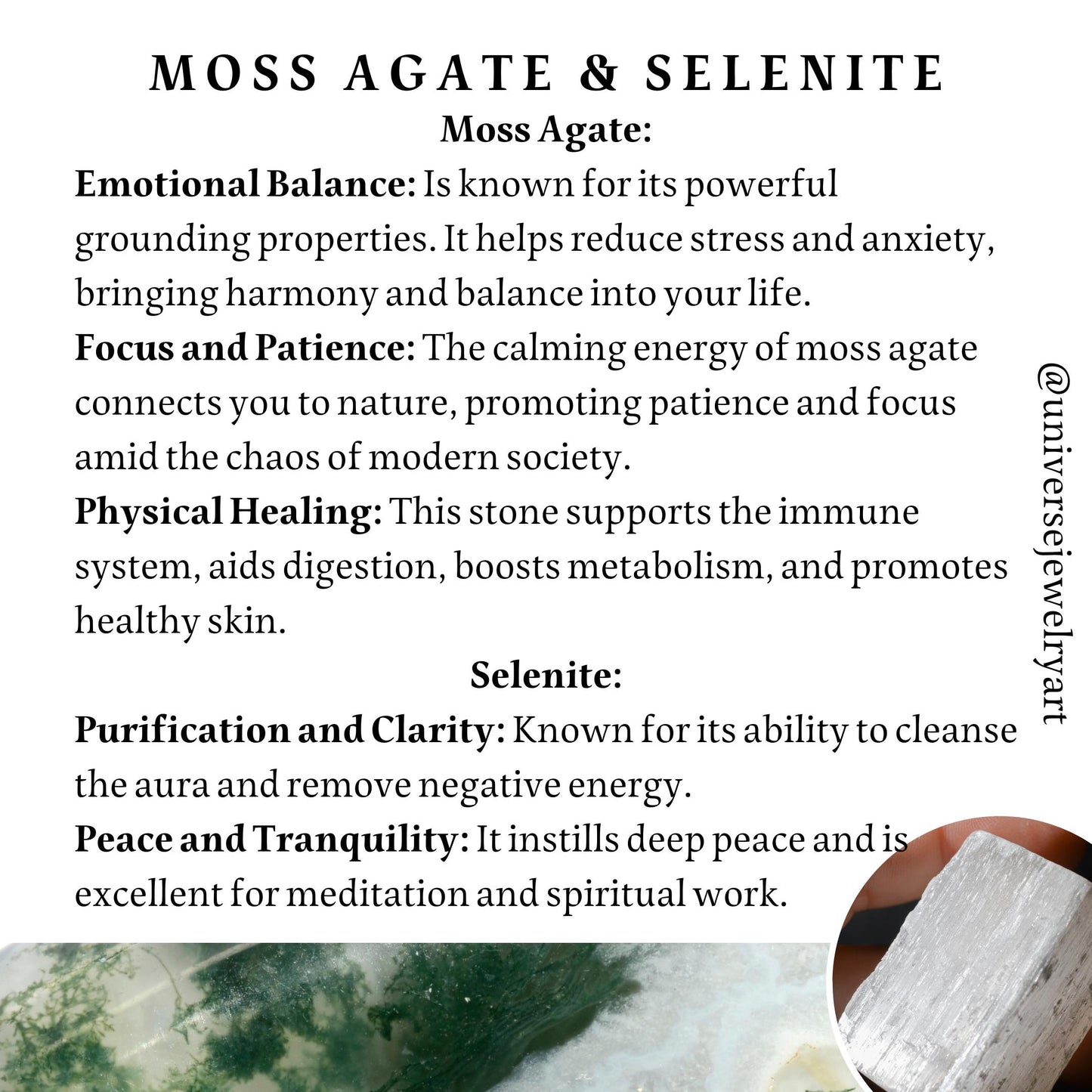 Moss Agate and Selenite, Beaded Healing Bracelet, Crystals for grounding balance harmony patience, Spiritual Jewelry, Strech bracelet