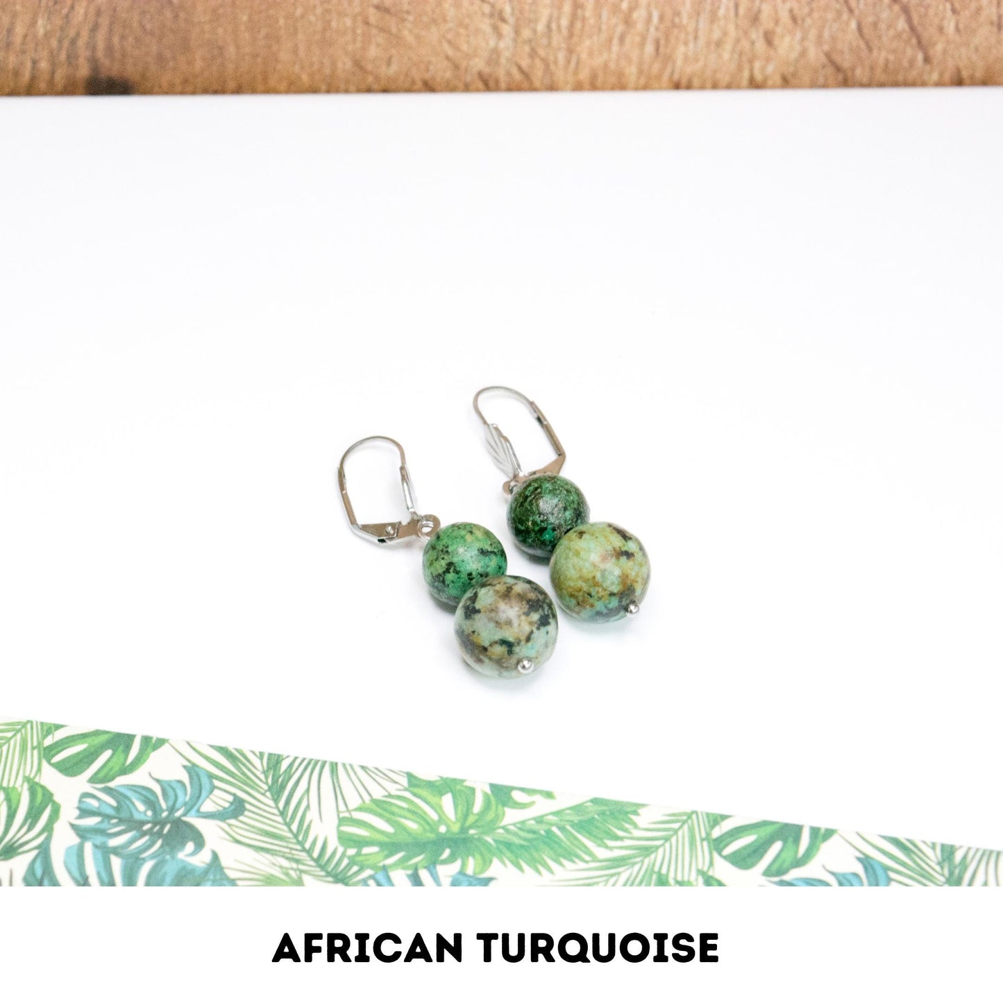 Leverback African Turquoise crystal earrings, Dangle summer earrings, Stainless steel jewelry, Elegant green gemstone dangle earrings