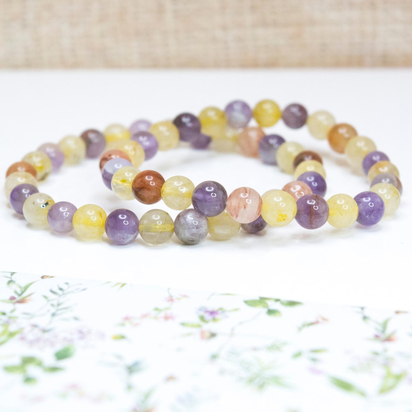 Fire Quartz, Golden Rutile Quartz & Amethyst Healing Crystal Bracelet for Emotional Balance, Mental Clarity, Spiritual Growth, Calmness