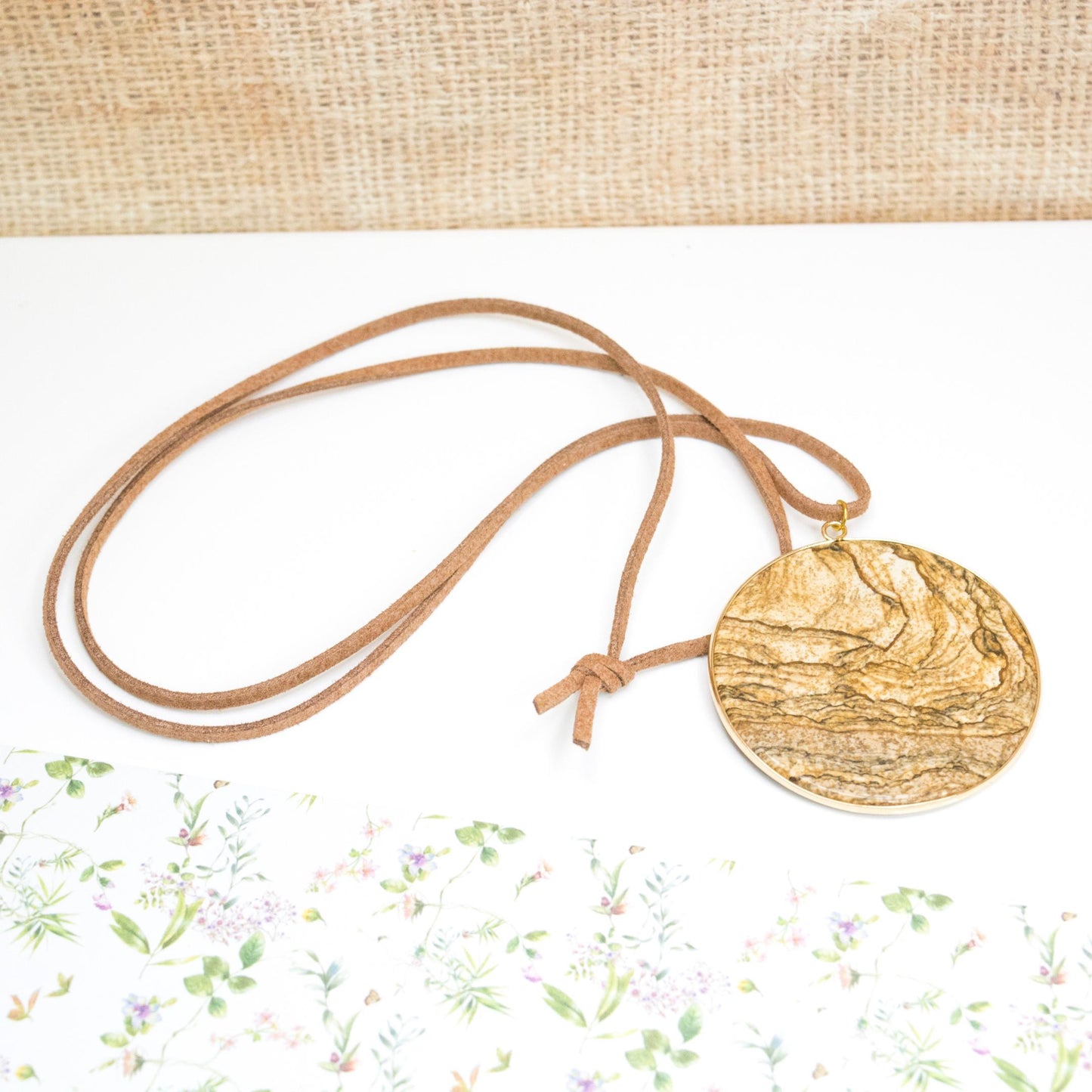 Picture Jasper gemstone necklace, Healing Crystal pendant for detoxification, Gift for artists and writers, Minimalist meaningful necklace