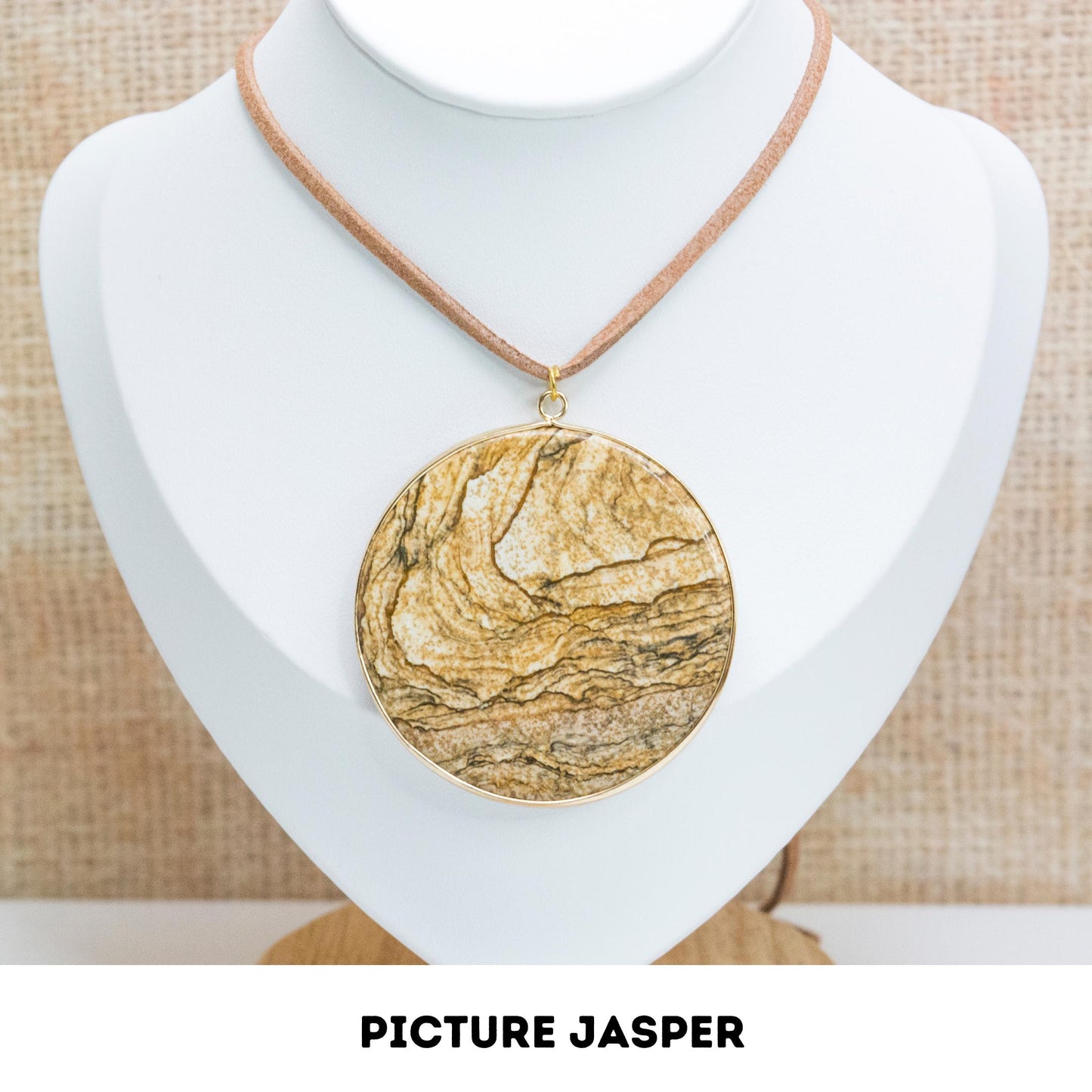 Picture Jasper gemstone necklace, Healing Crystal pendant for detoxification, Gift for artists and writers, Minimalist meaningful necklace