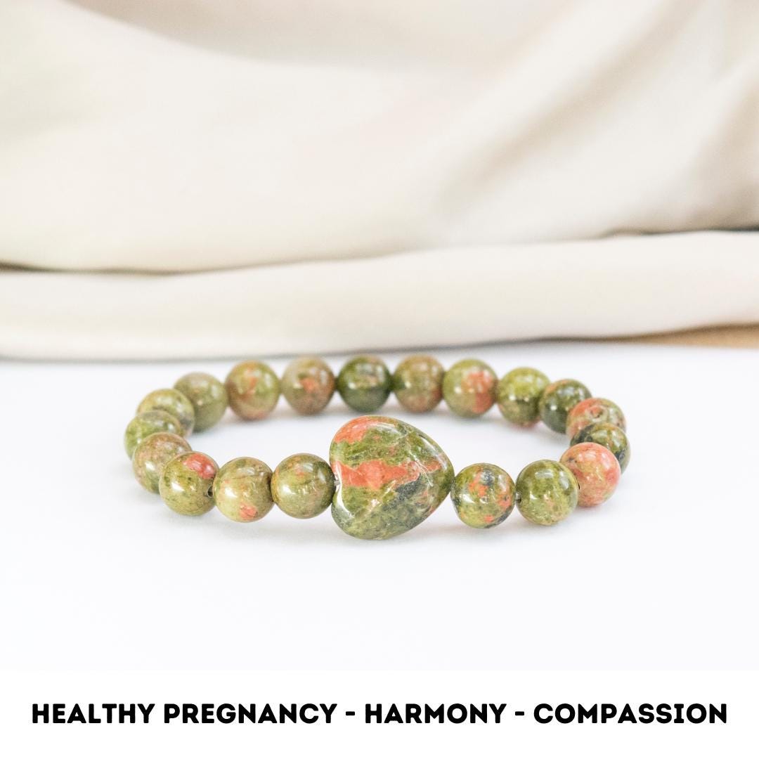 Pregnancy support Unakite gemstone bracelet, Spiritual Healing beaded strech bracelet, Gift for pregnant woman, Post trauma relasing crystal