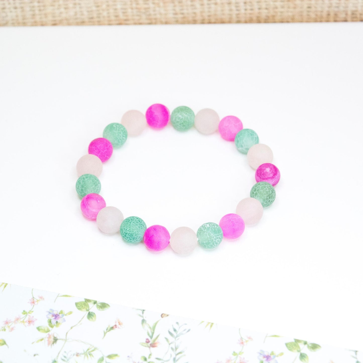Turquoise & Pink Frosted Agate with Matte Rose Quartz Healing Bracelet for Emotional Balance Self-Love Self Esteem, Gift for girls, teens