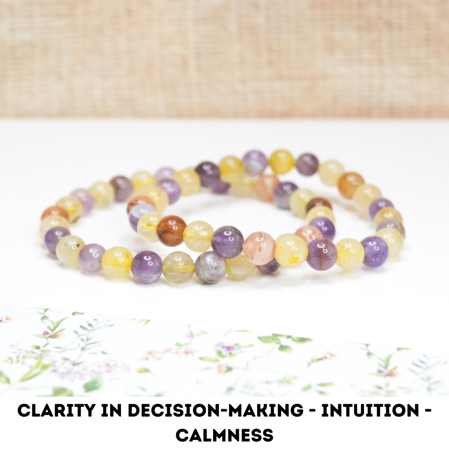 Fire Quartz, Golden Rutile Quartz & Amethyst Healing Crystal Bracelet for Emotional Balance, Mental Clarity, Spiritual Growth, Calmness