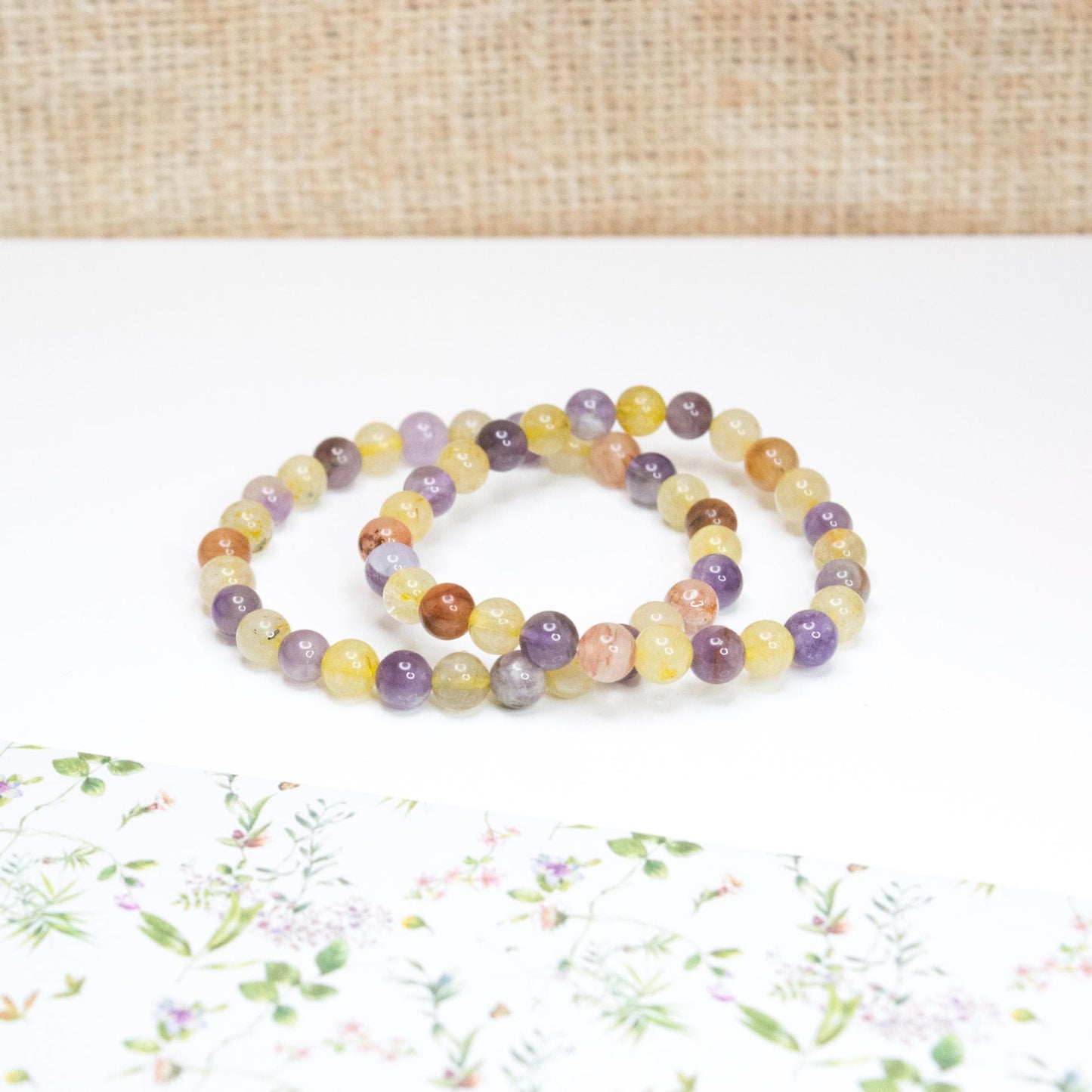 Fire Quartz, Golden Rutile Quartz & Amethyst Healing Crystal Bracelet for Emotional Balance, Mental Clarity, Spiritual Growth, Calmness