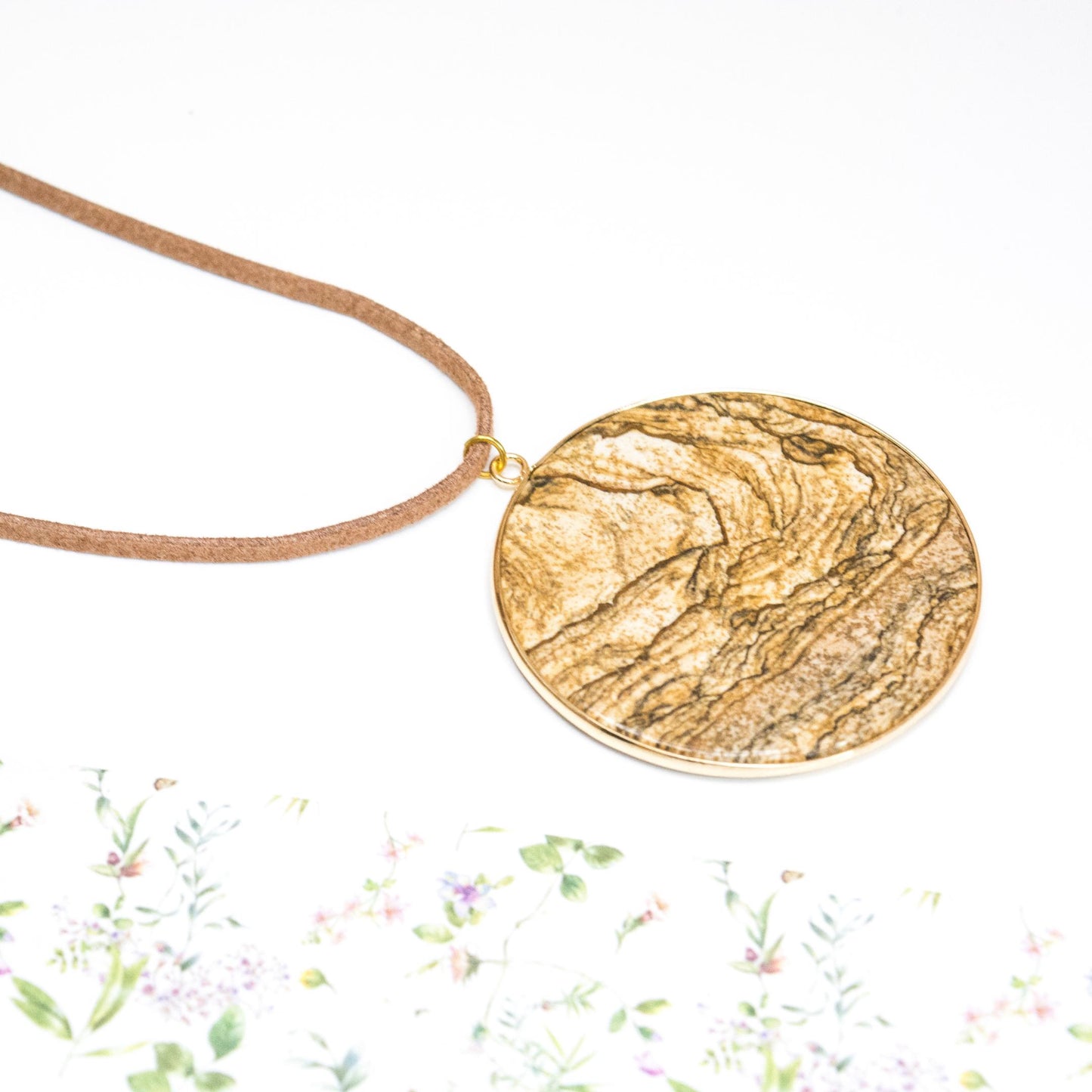 Picture Jasper gemstone necklace, Healing Crystal pendant for detoxification, Gift for artists and writers, Minimalist meaningful necklace