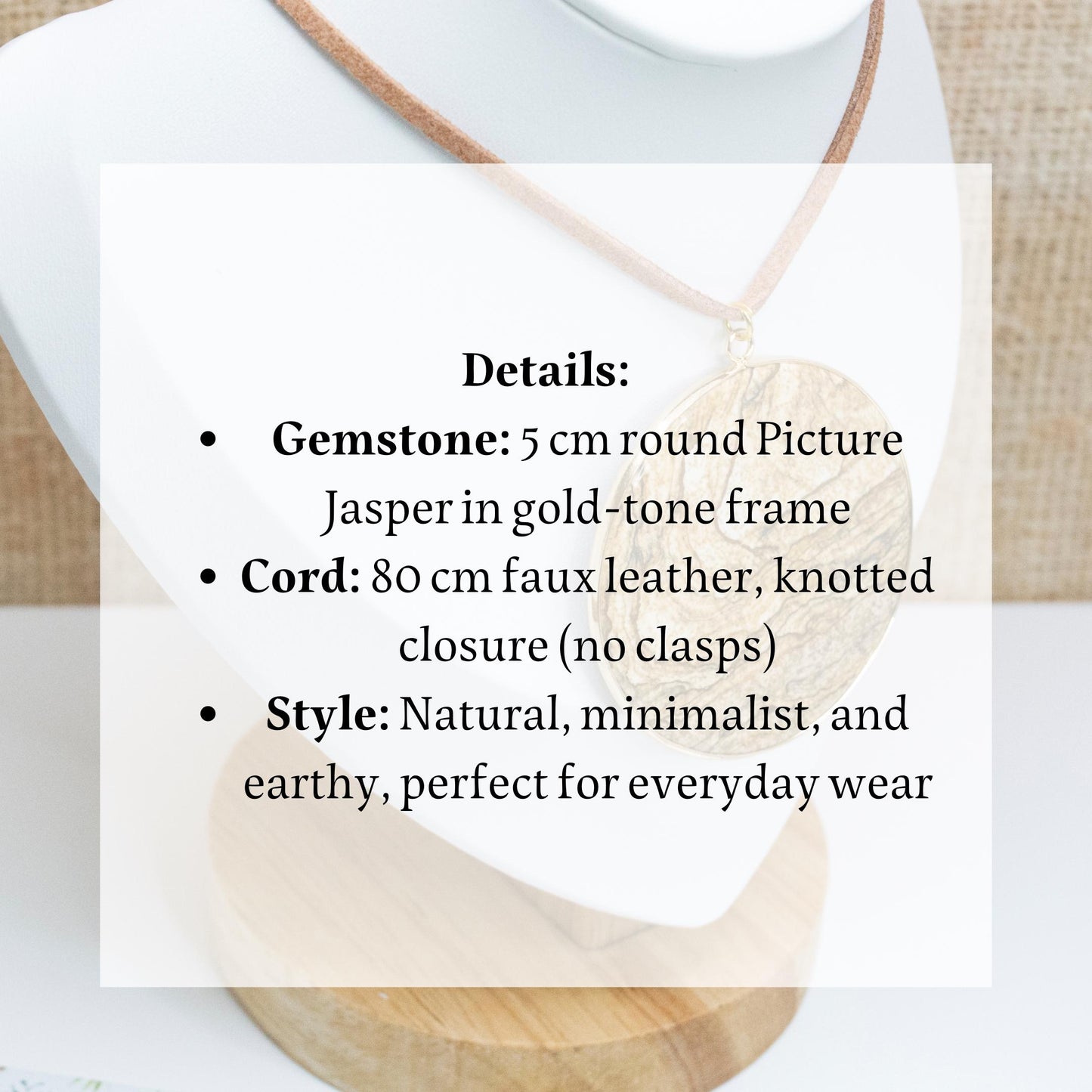 Picture Jasper gemstone necklace, Healing Crystal pendant for detoxification, Gift for artists and writers, Minimalist meaningful necklace
