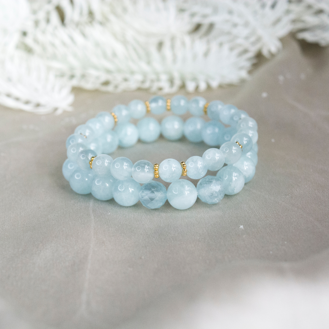 Aquamarine Crystal Stack bracelet for Clarity Focus Calmness