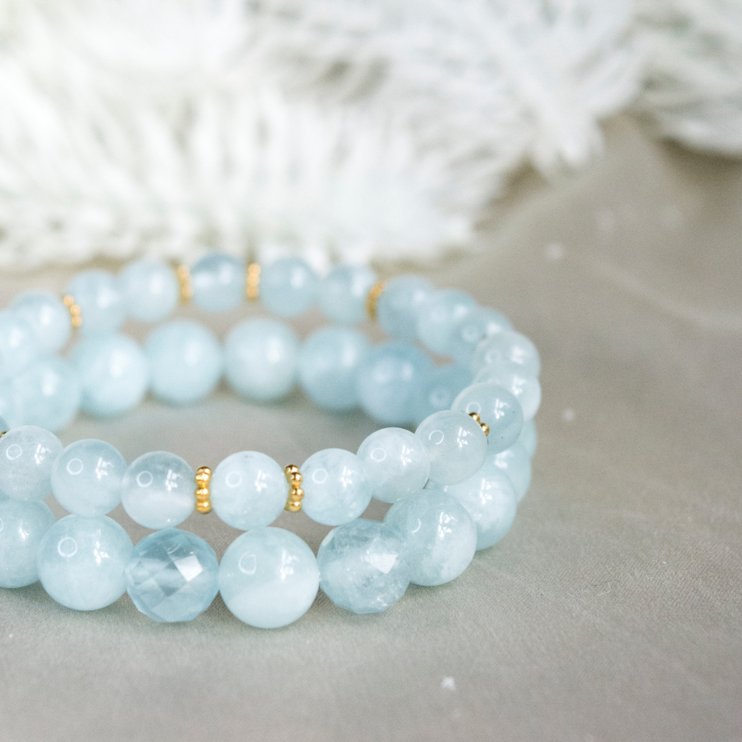 Aquamarine Crystal Stack bracelet for Clarity Focus Calmness