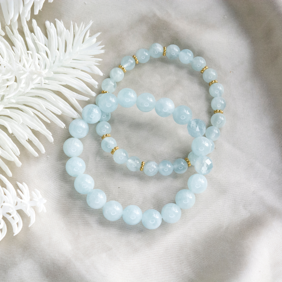 Aquamarine Crystal Stack bracelet for Clarity Focus Calmness