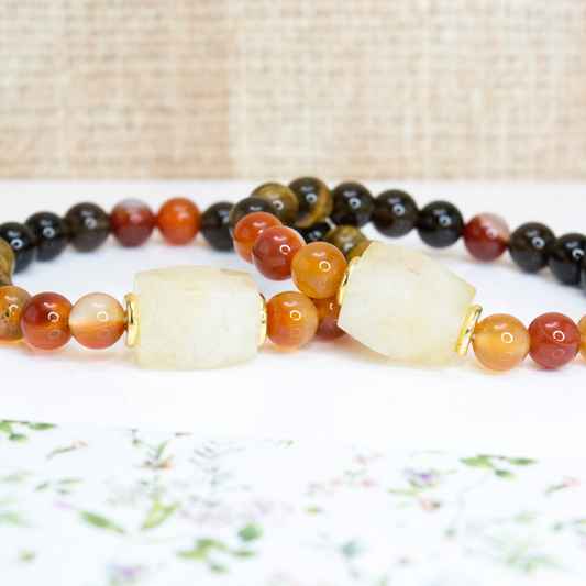 Manifesting abundance jewelry, Motivational gemstone strech beaded bracelet, Layering bracelet for autumn, Grounding crystal for women