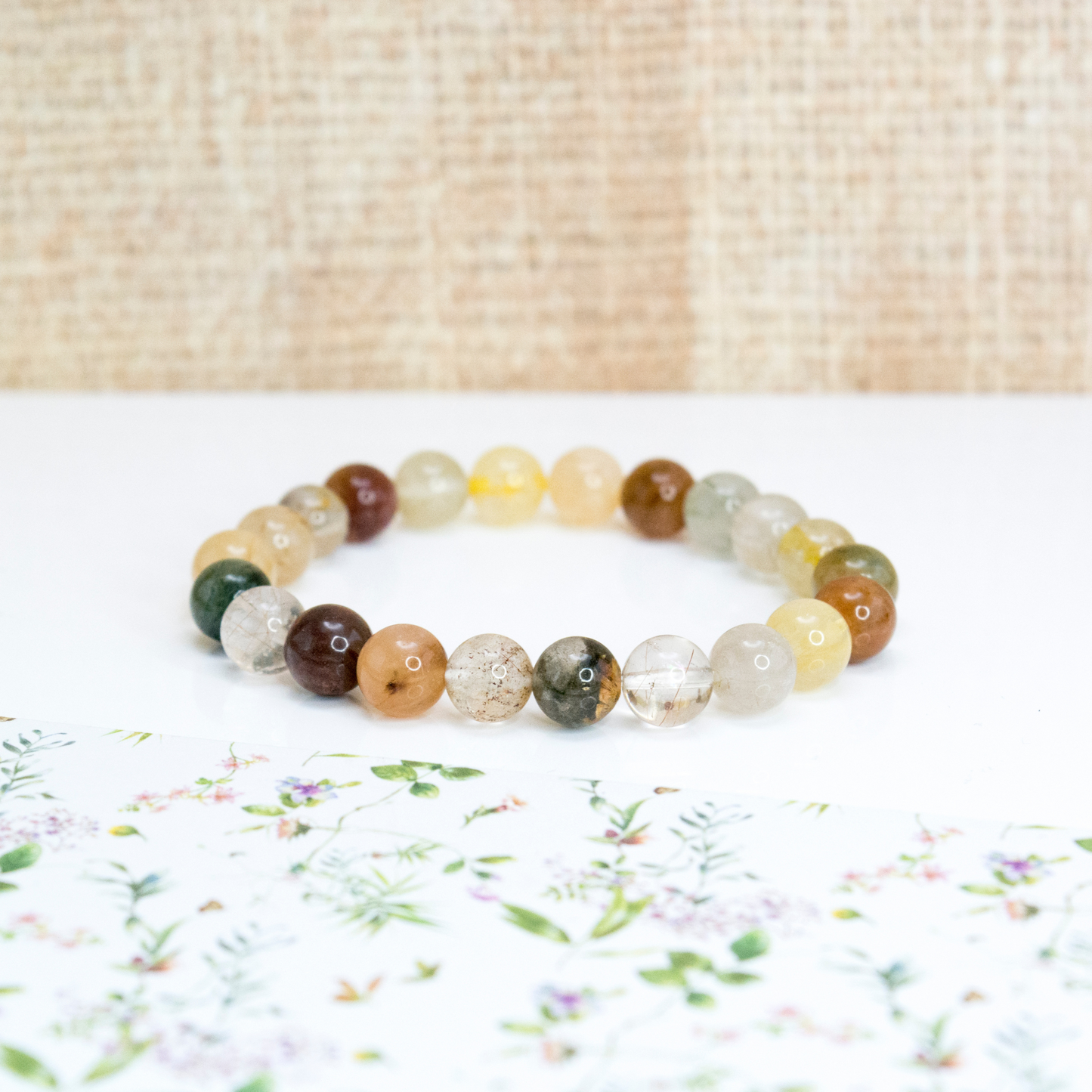 Anti-Anxiety Crystal strech beaded bracelet, Mind-Body Healing Bracelet, Rutilated Quartz Autumn crystal jewelry, Depression Relief Bracelet