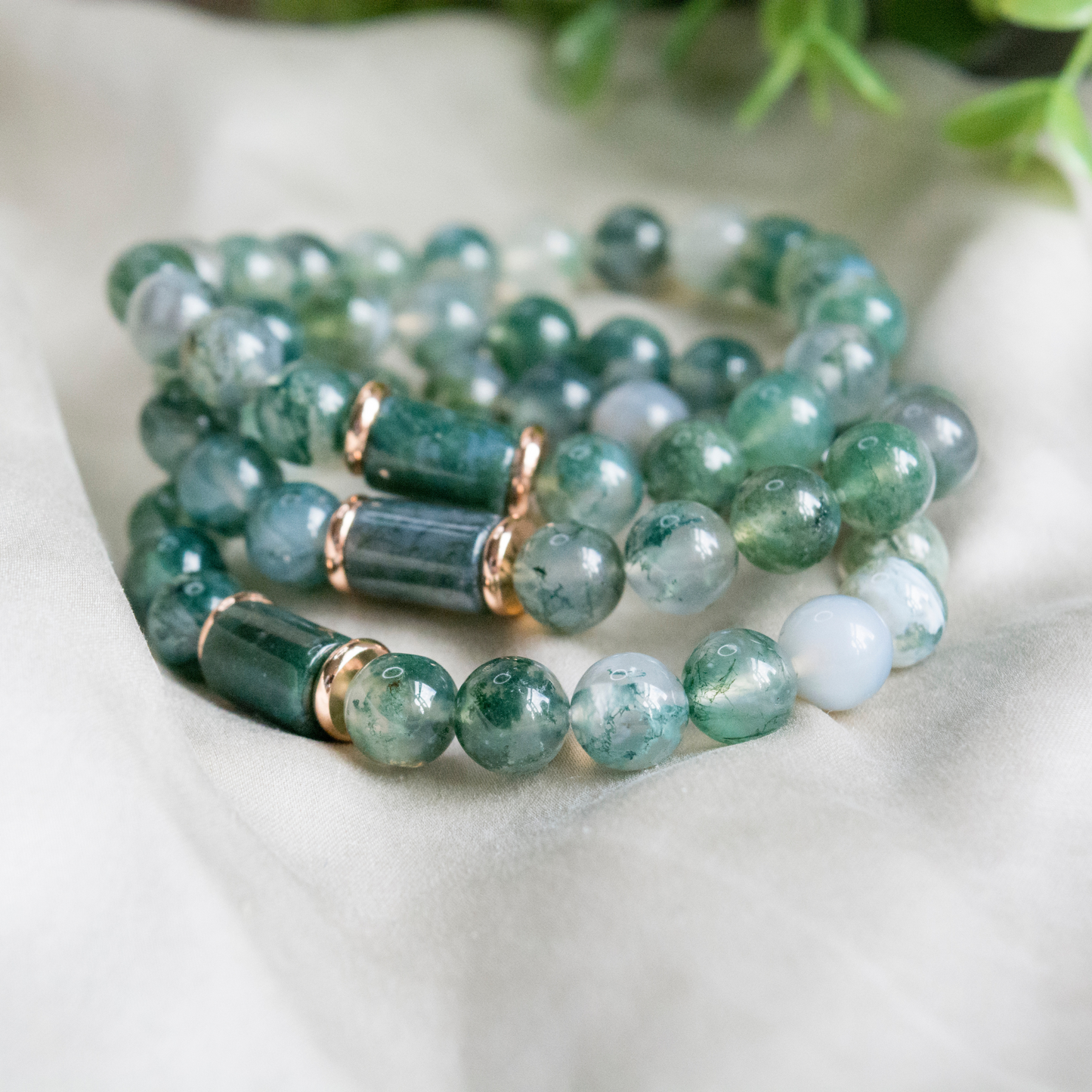 Anxiety relief Moss Agate Beaded Crystal Bracelet