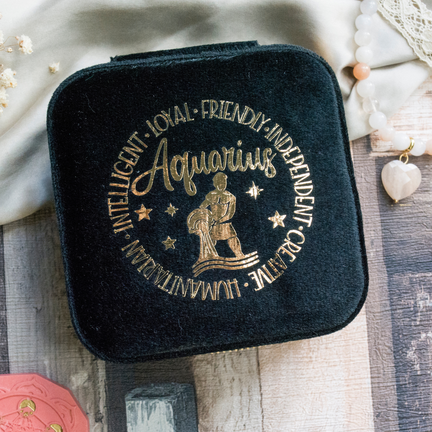 Aquarius Zodiac Sign Jewellery Box, Celestial Birthday Gift