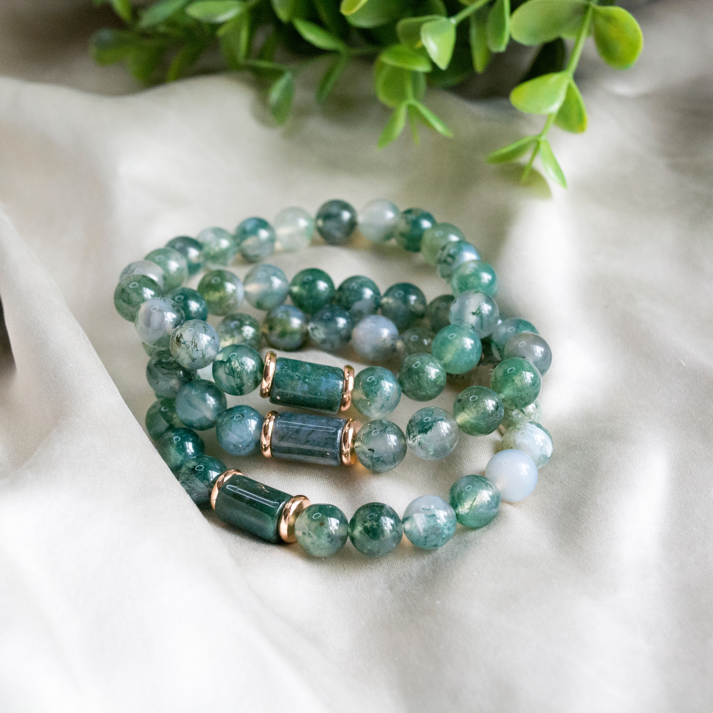 Anxiety relief Moss Agate Beaded Crystal Bracelet