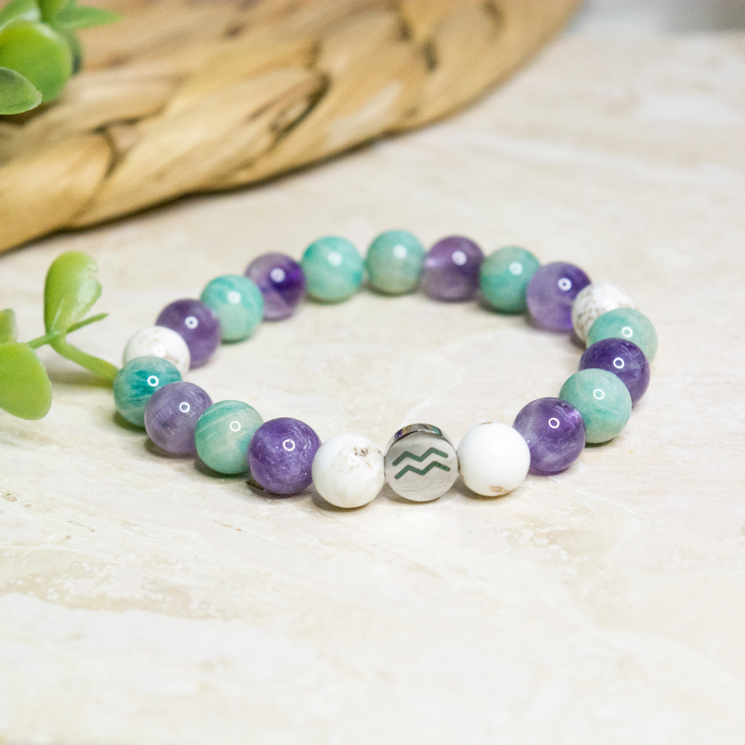 Aquarius Zodiac Crystal beaded Bracelet, Hororscope Gifts