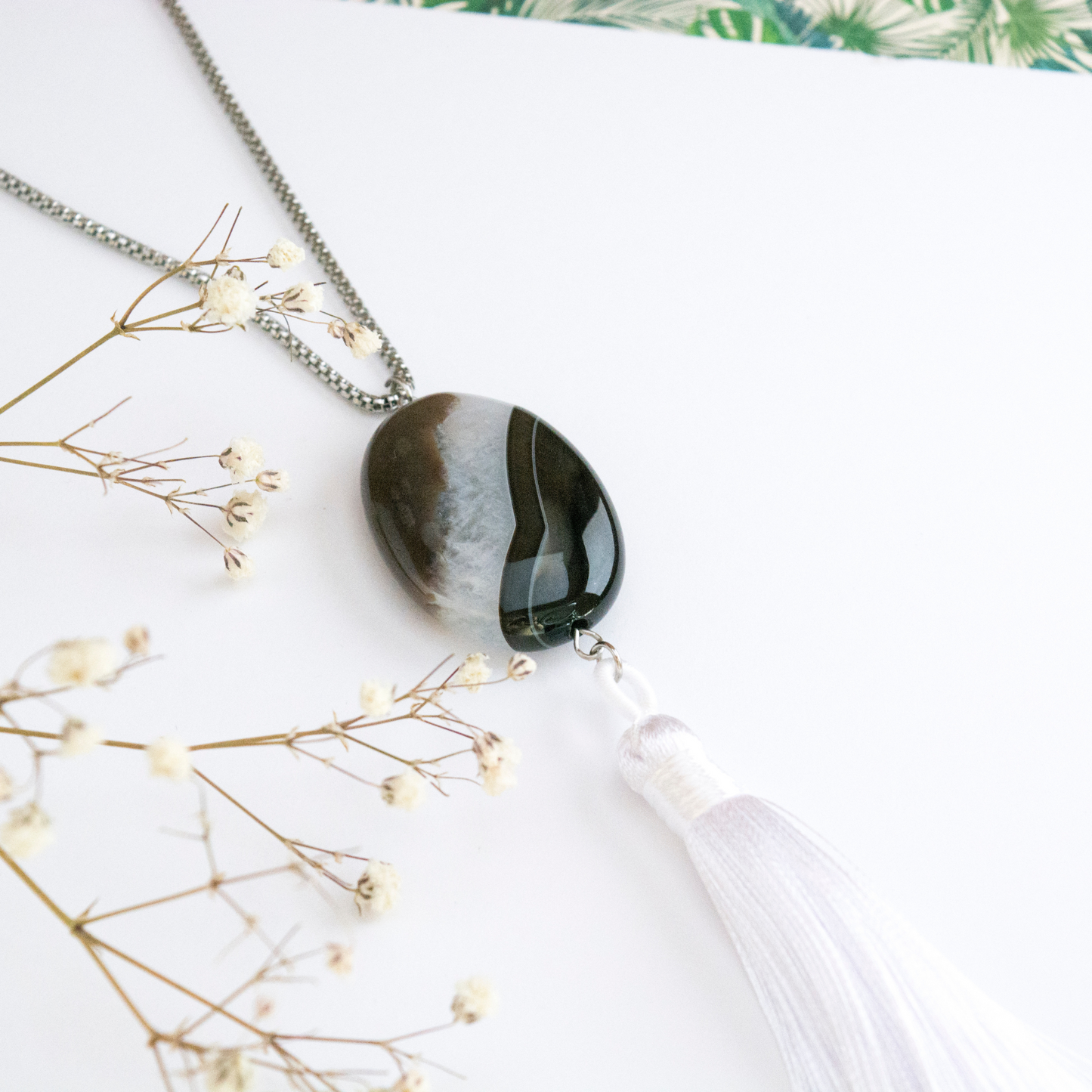 Unique Bohemian Black Agate Crystal Necklace