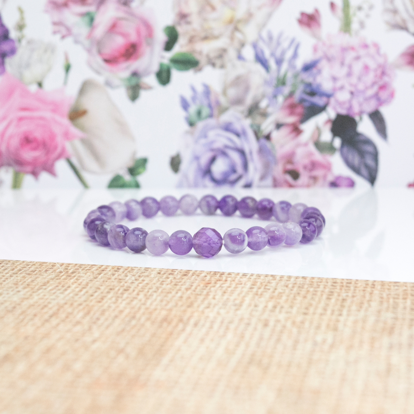 Amethyst and Clear Quartz Stack bracelet for stress reducing Intuition protection