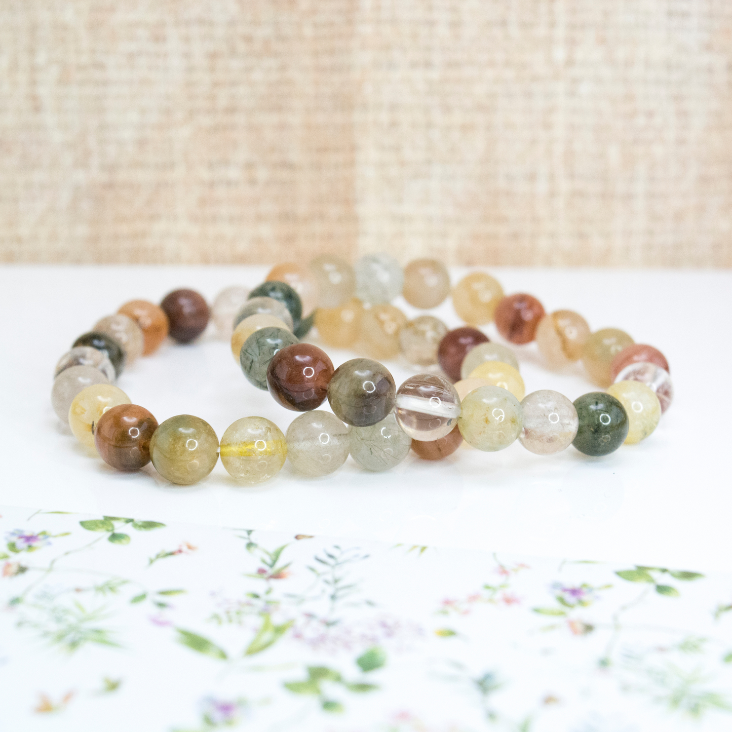 Anti-Anxiety Crystal strech beaded bracelet, Mind-Body Healing Bracelet, Rutilated Quartz Autumn crystal jewelry, Depression Relief Bracelet