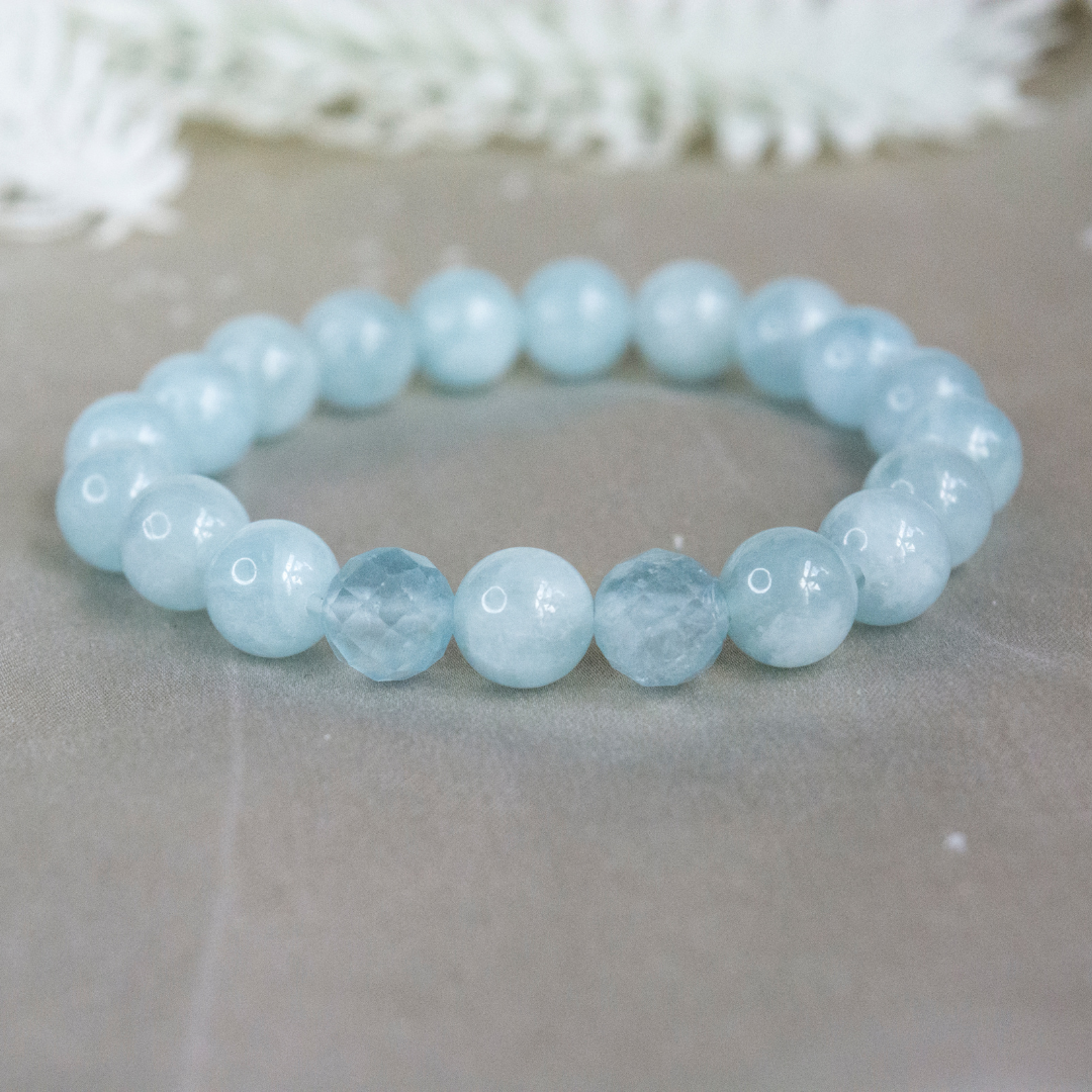 Aquamarine Crystal Stack bracelet for Clarity Focus Calmness