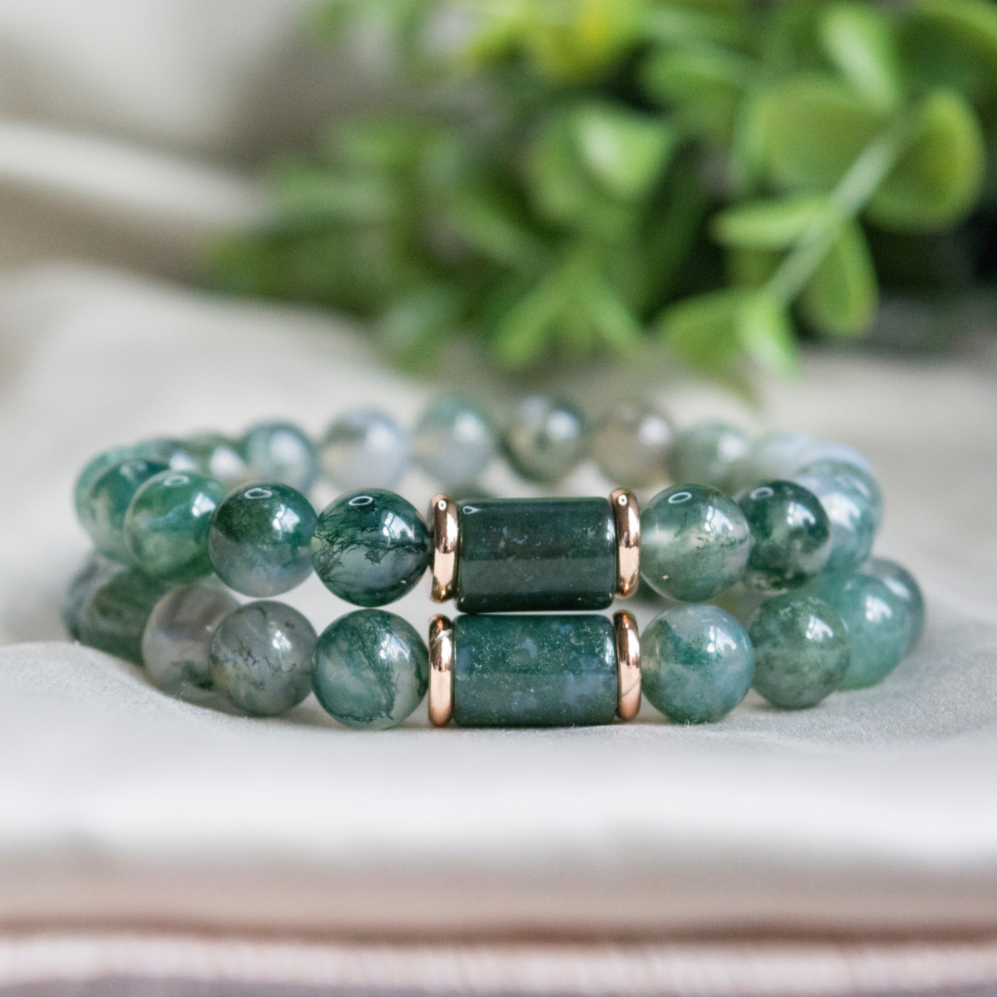 Anxiety relief Moss Agate Beaded Crystal Bracelet