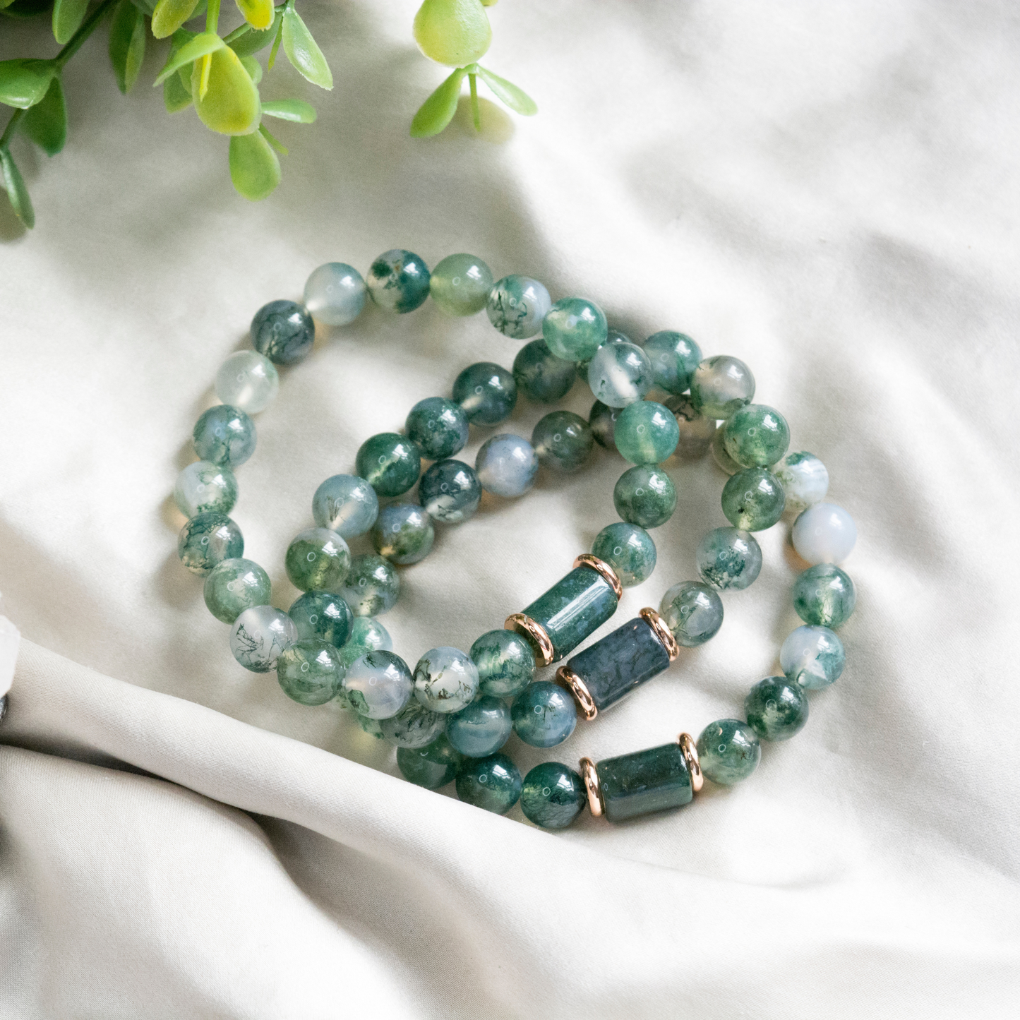 Anxiety relief Moss Agate Beaded Crystal Bracelet