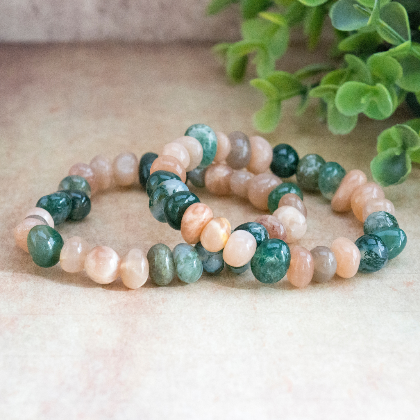 Positivity crystal bracelet from Sunstone and Moss agate