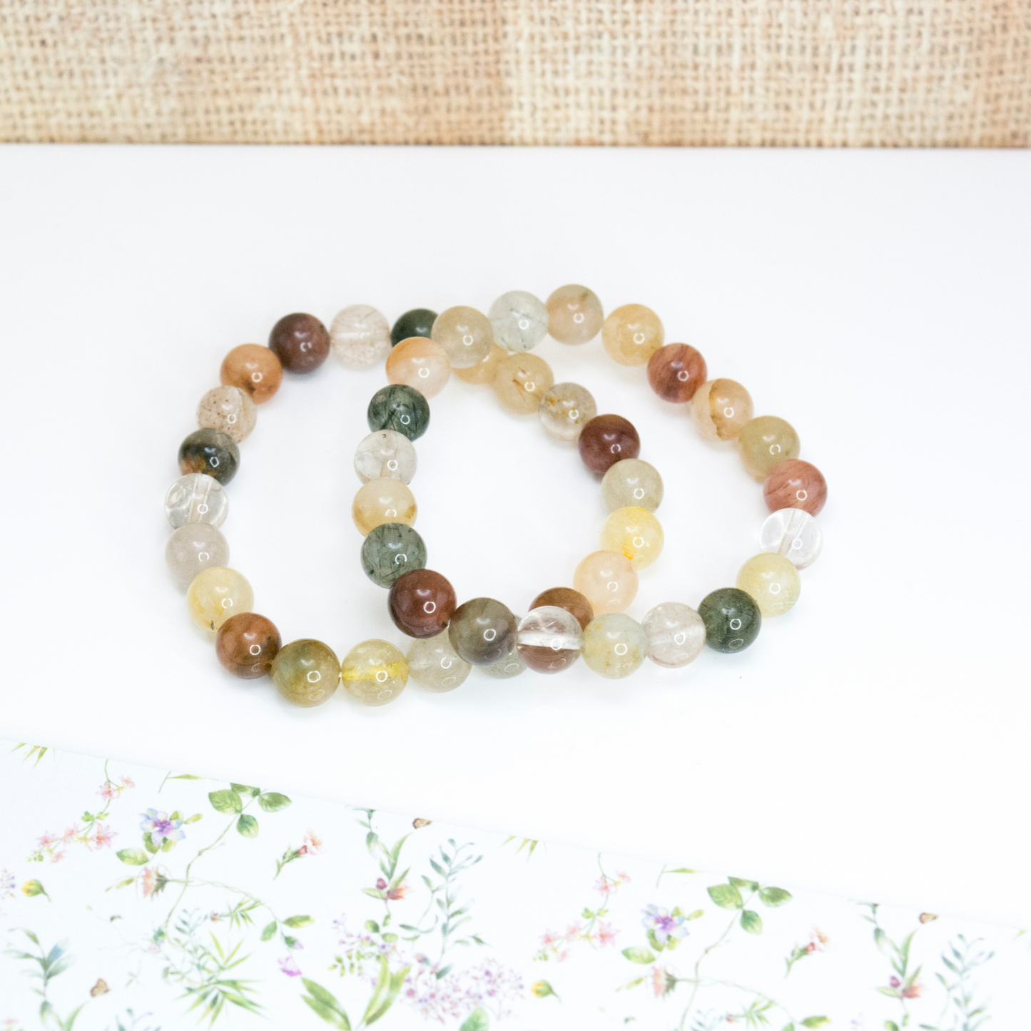 Anti-Anxiety Crystal strech beaded bracelet, Mind-Body Healing Bracelet, Rutilated Quartz Autumn crystal jewelry, Depression Relief Bracelet